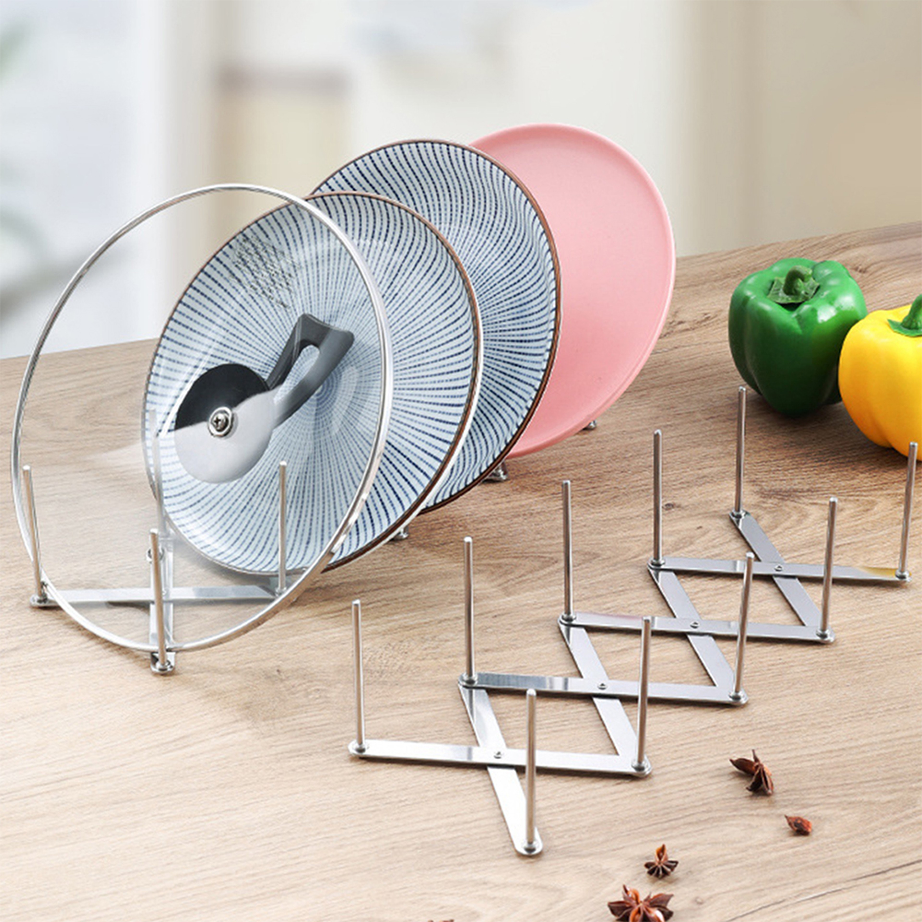 Expandable Pot Lid Organizer Stainless Steel Pan Lid Rack for Kitchen Cabinet & Countertop Storage – view 1