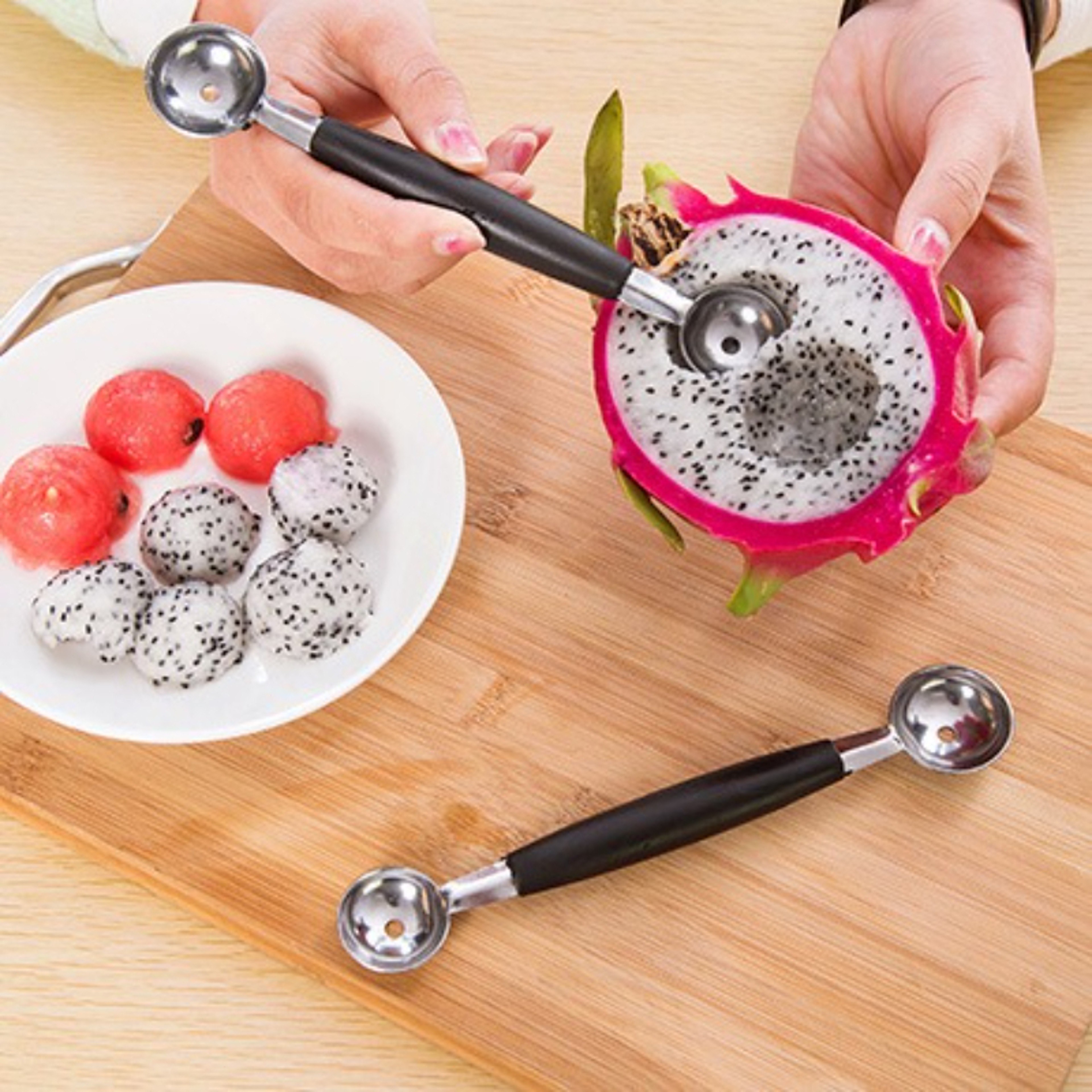 Dual Head Ice Cream Scoop  Melon Baller Stainless Steel Fruit Scooper Kitchen Tool 0