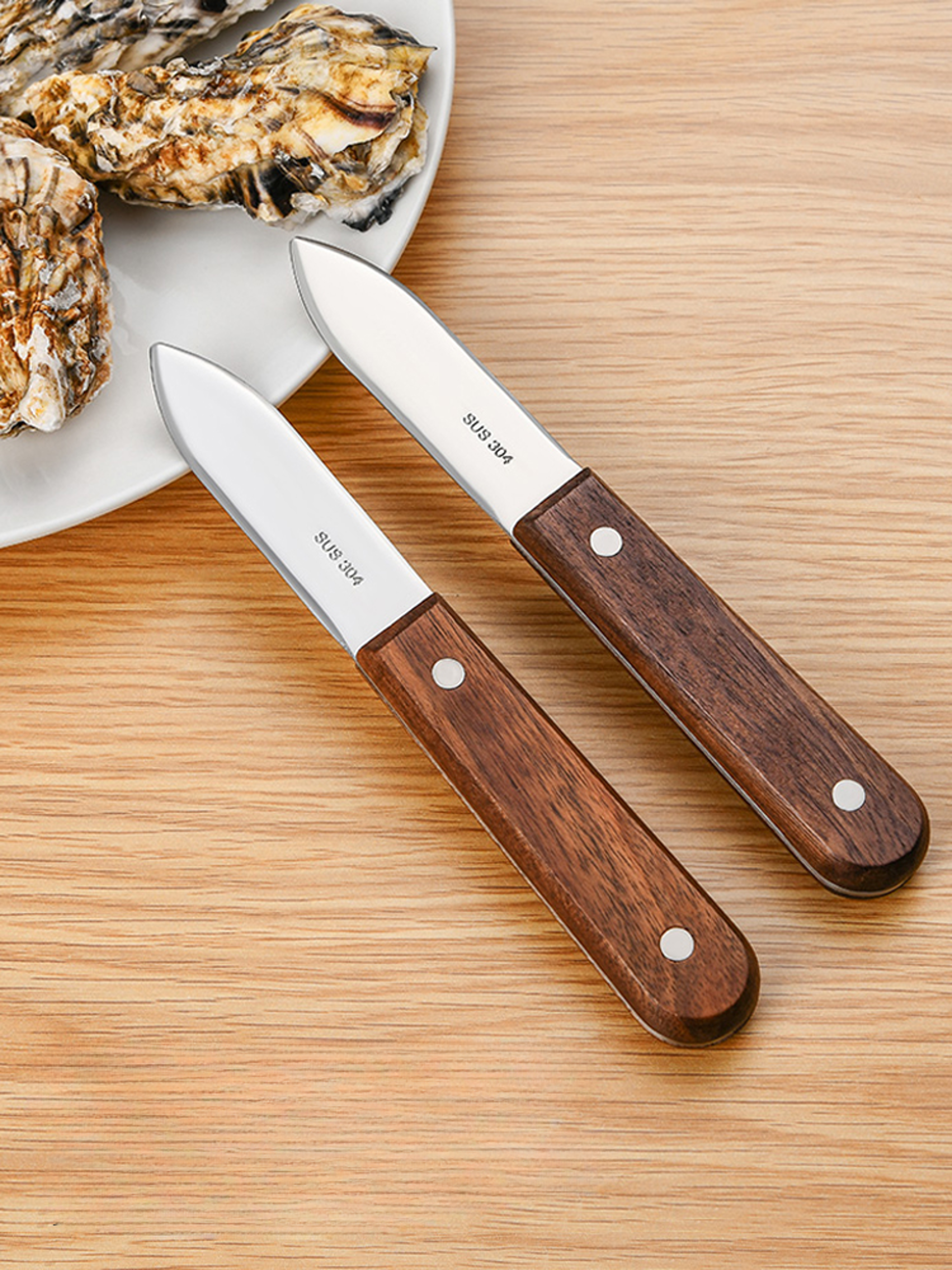 Premium Stainless Steel Oyster Knife with Wooden Handle Seafood Shucking & Scallop Pry Tool – view 2