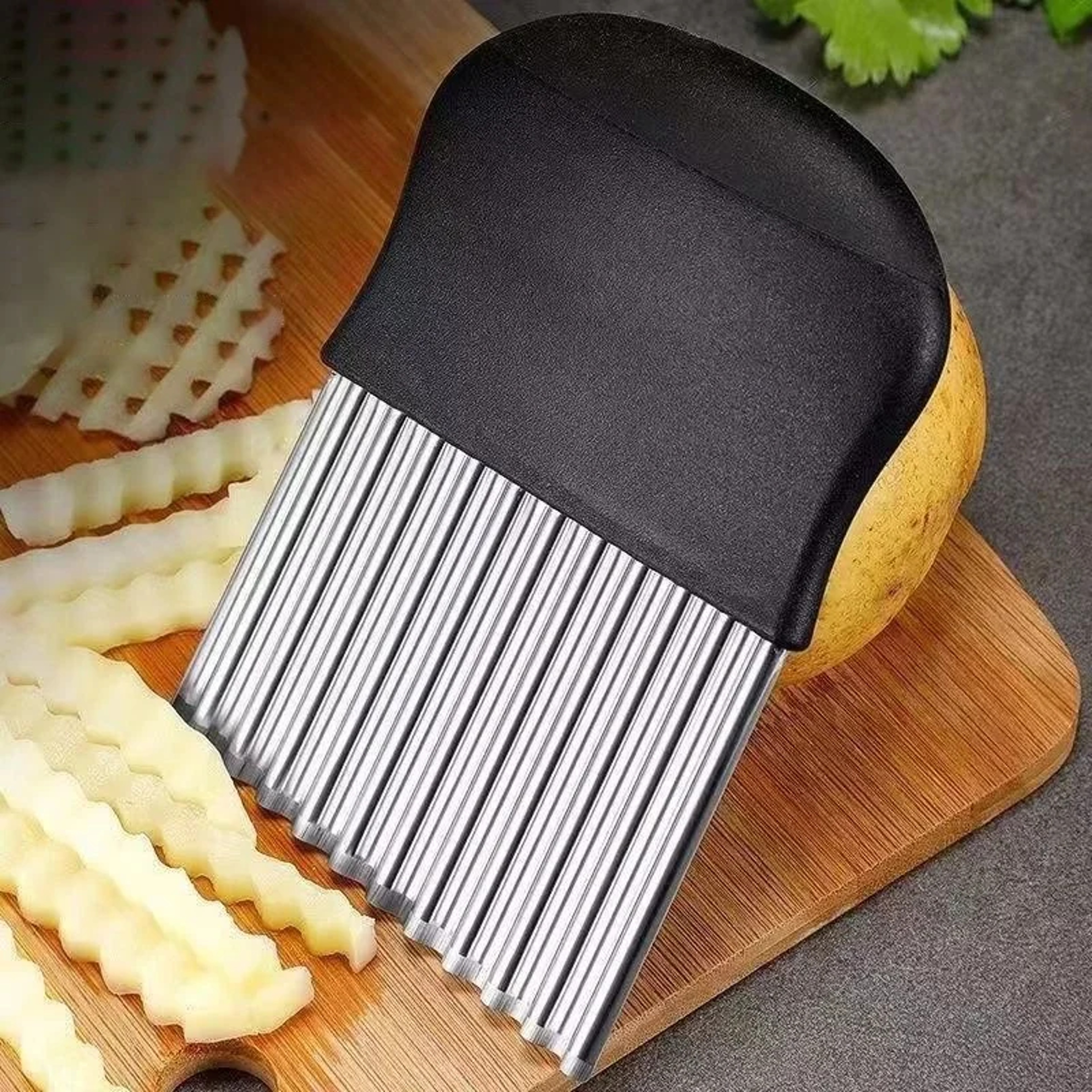 Premium Crinkle Cutter Stainless Steel Potato Slicer for Wavy Fries, Vegetables & Fruit – view 2
