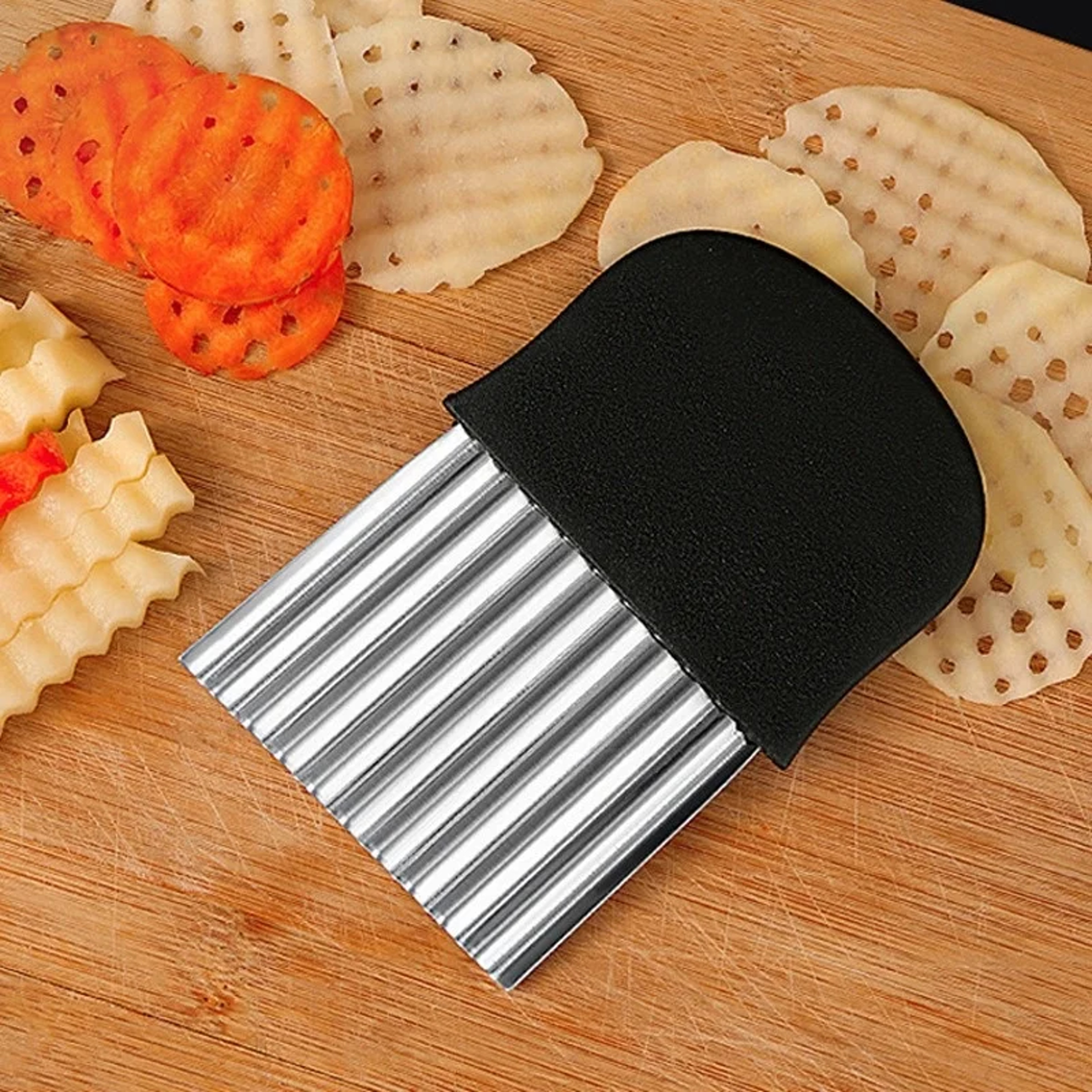 Premium Crinkle Cutter Stainless Steel Potato Slicer for Wavy Fries, Vegetables & Fruit – view 3
