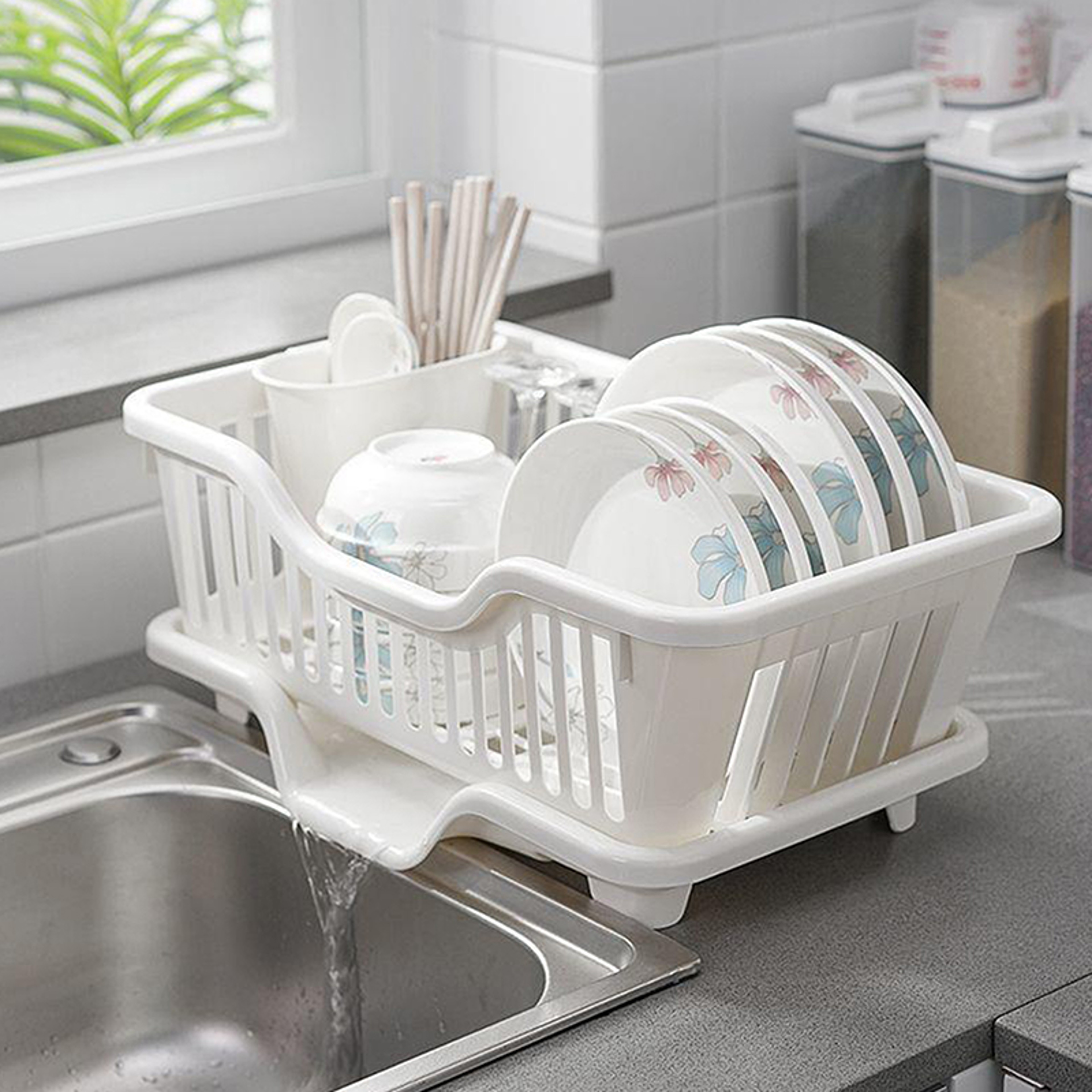 Premium Kitchen Drainage Rack with Drainer Board, Countertop Utensil & Dish Drying Rack for Plates, Bowls, Chopsticks – view 1