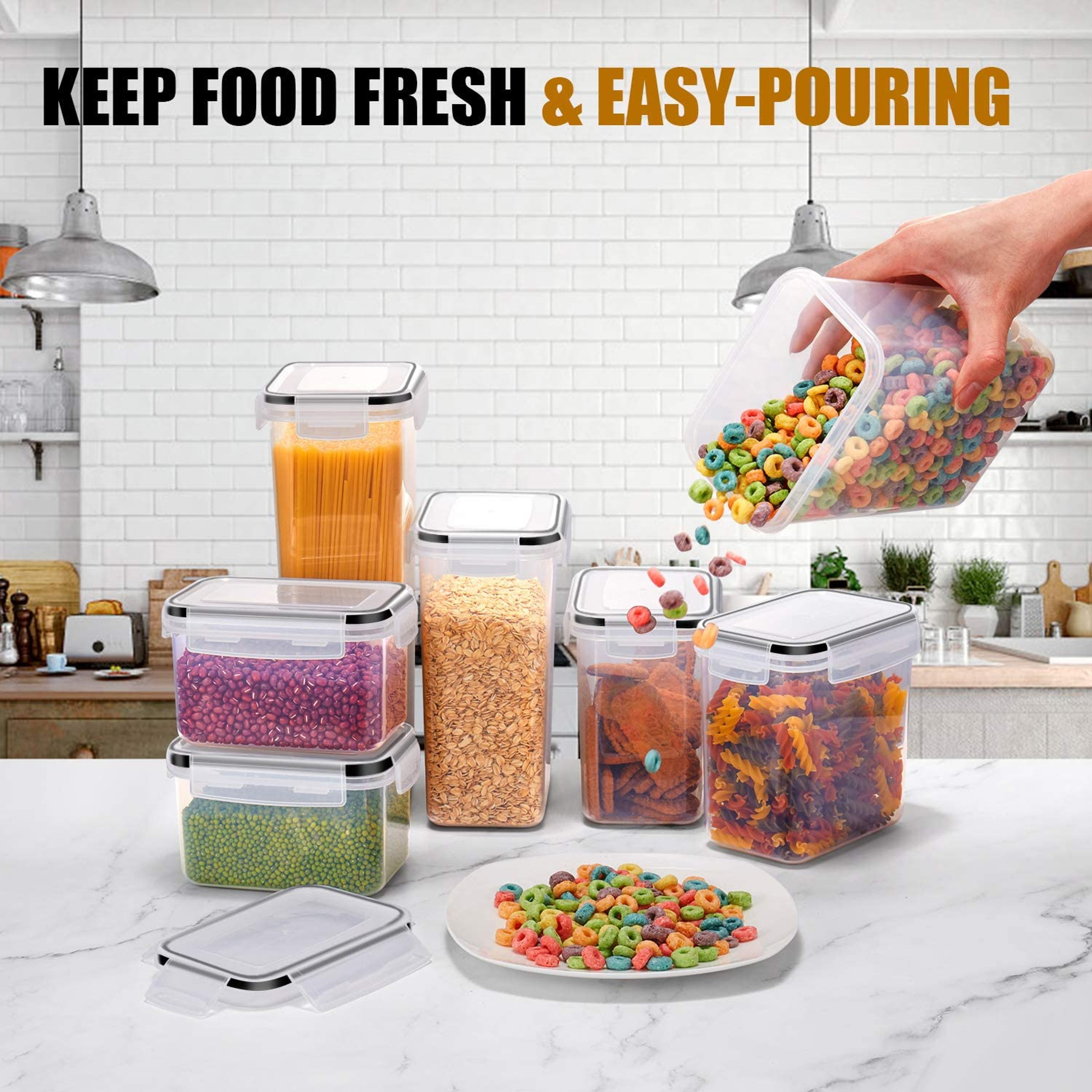 7-Piece Kitchen Food Storage Containers Set, BPA-Free Plastic Airtight Storage Box with 10 Stickers Pen, Organize – view 3