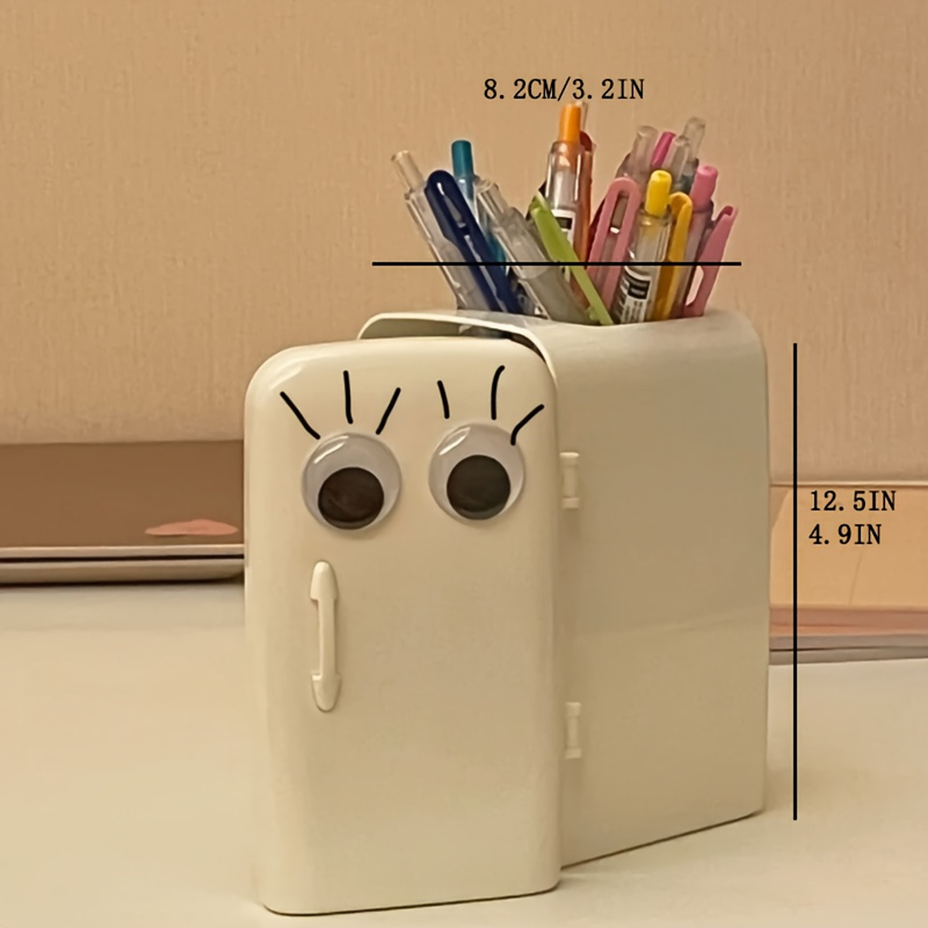 1PC Cute Cartoon Refrigerator Shaped Pen Holder, Fun Desktop Storage with Playful Eyes Smiling Face – view 6