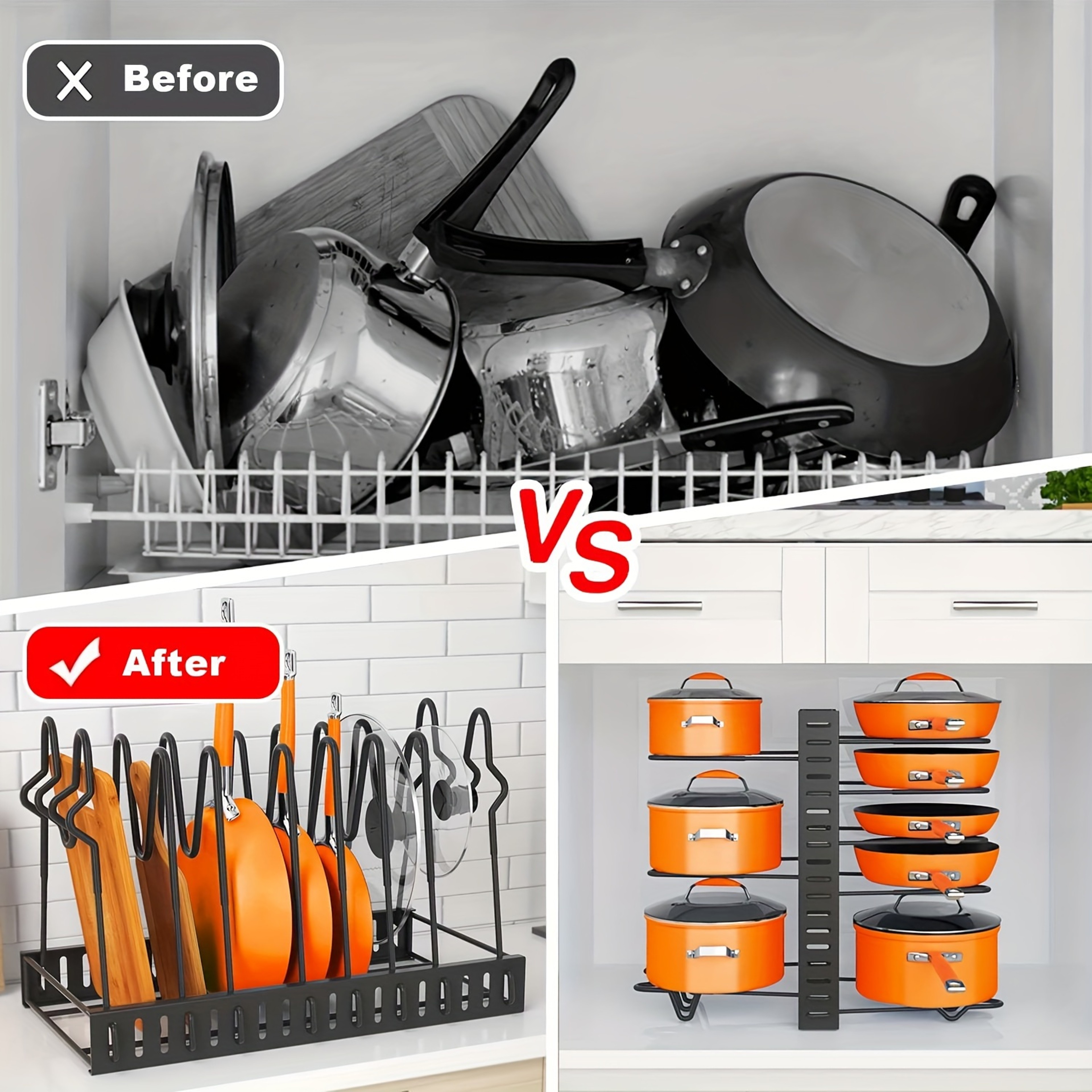 8-Tier Heavy Duty Pot Rack Organizer, Durable Metal Saving Cabinet Holder for Pots, Pans Lids, Keep Kitchen Neat, Tidy – view 2
