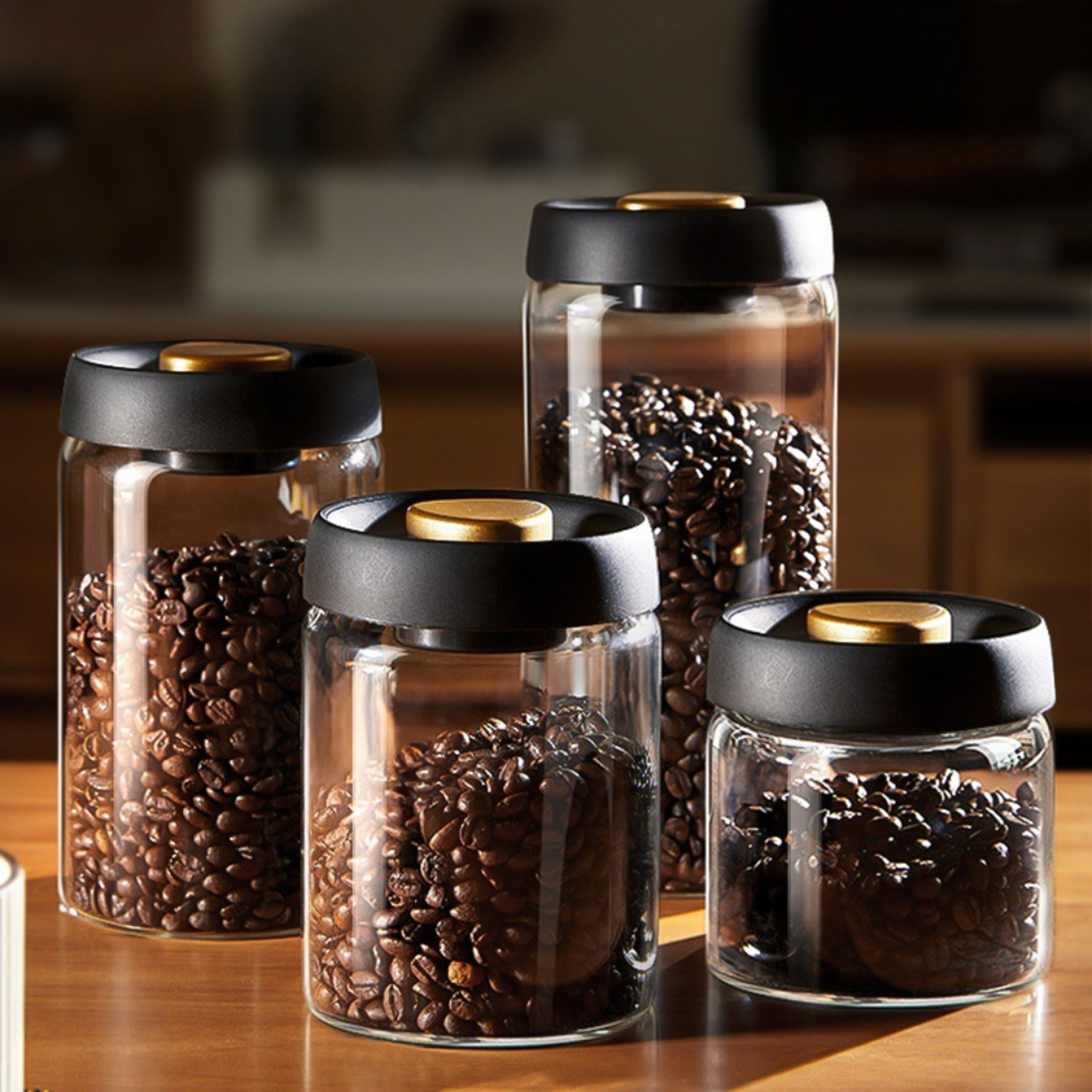 Coffee Beans Vacuum Sealed Tank, Airtight Glass Food Storage Jar for Household Kitchen Moisture-Proof, Air Extraction – view 1