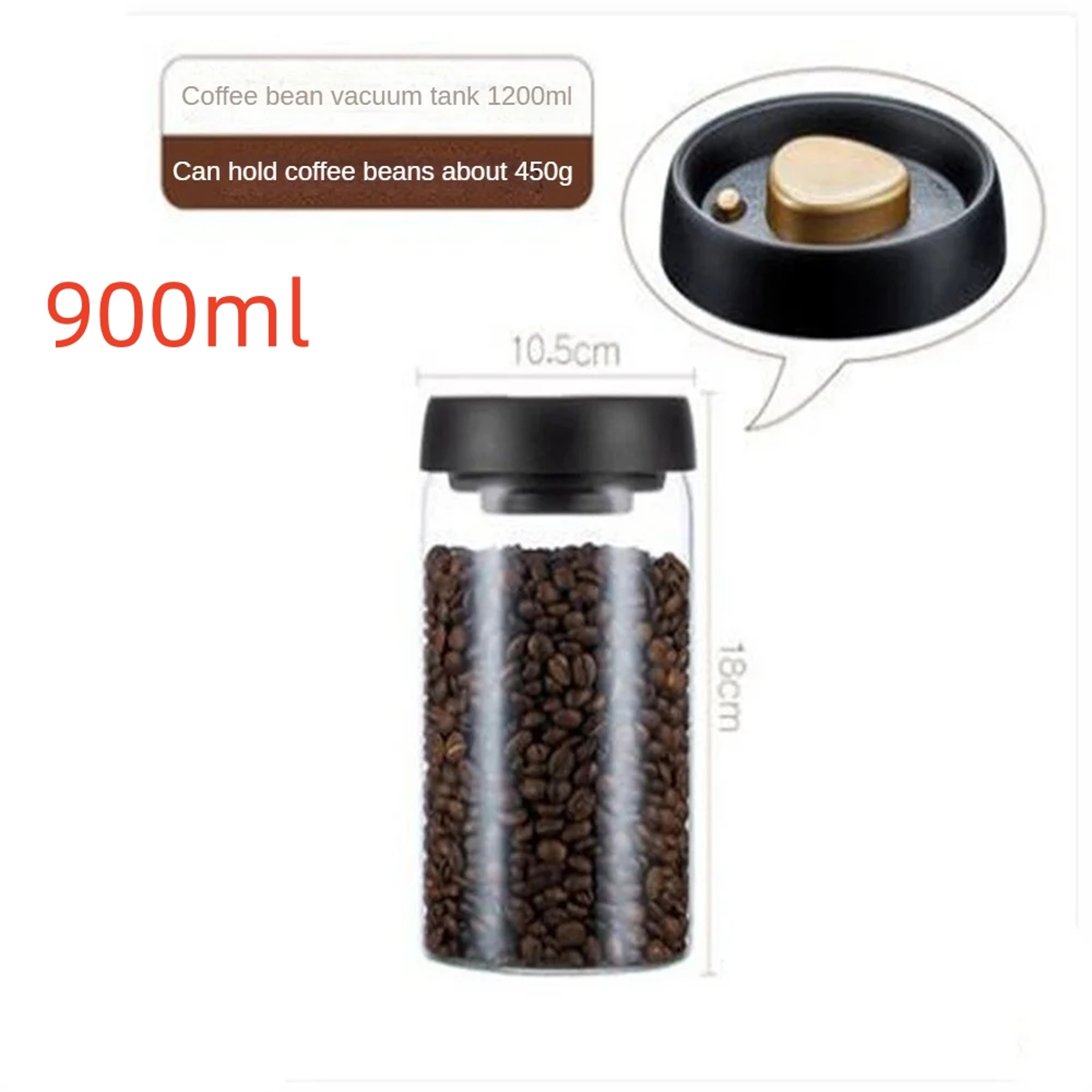 Coffee Beans Vacuum Sealed Tank, Airtight Glass Food Storage Jar for Household Kitchen Moisture-Proof, Air Extraction – view 7