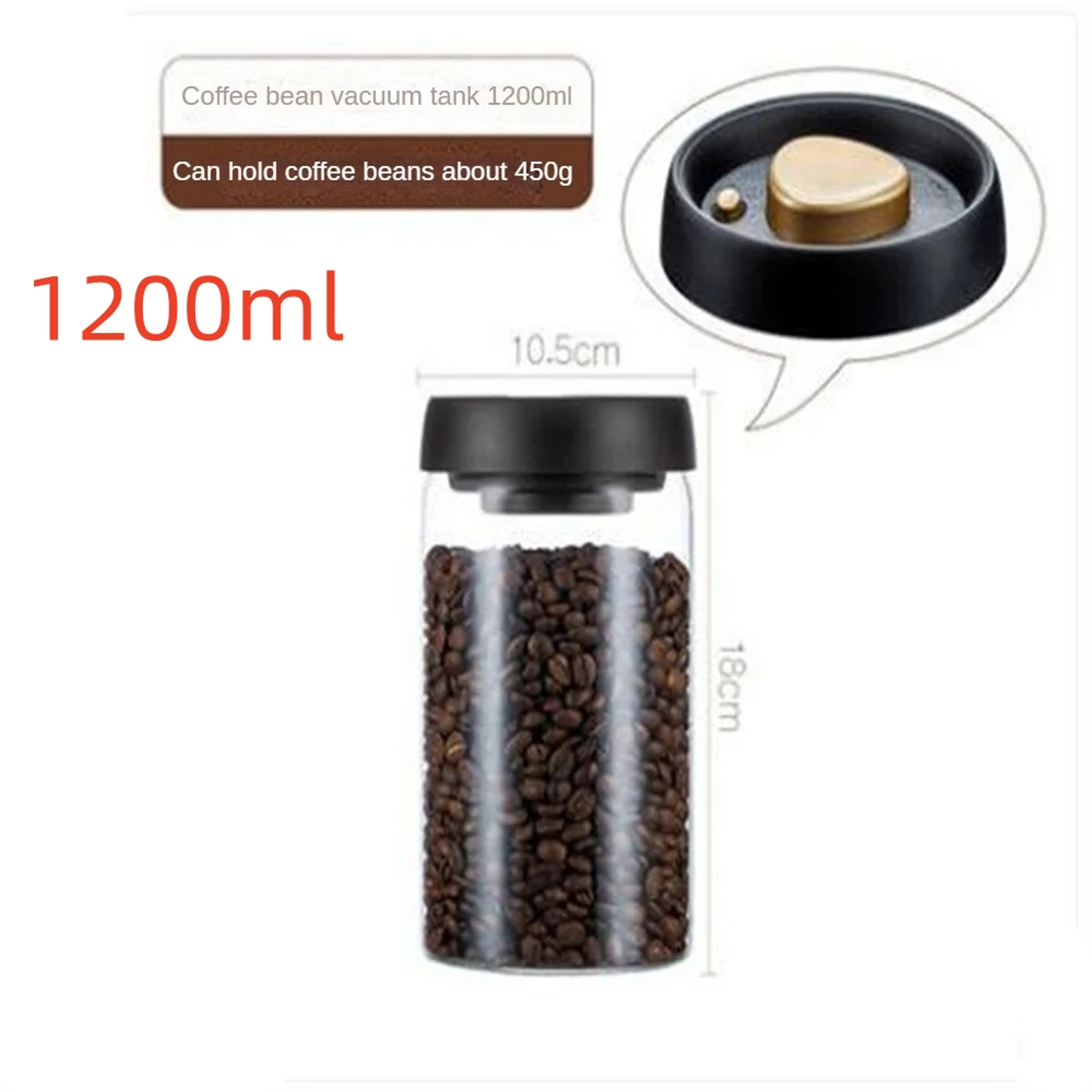 Coffee Beans Vacuum Sealed Tank, Airtight Glass Food Storage Jar for Household Kitchen Moisture-Proof, Air Extraction – view 10