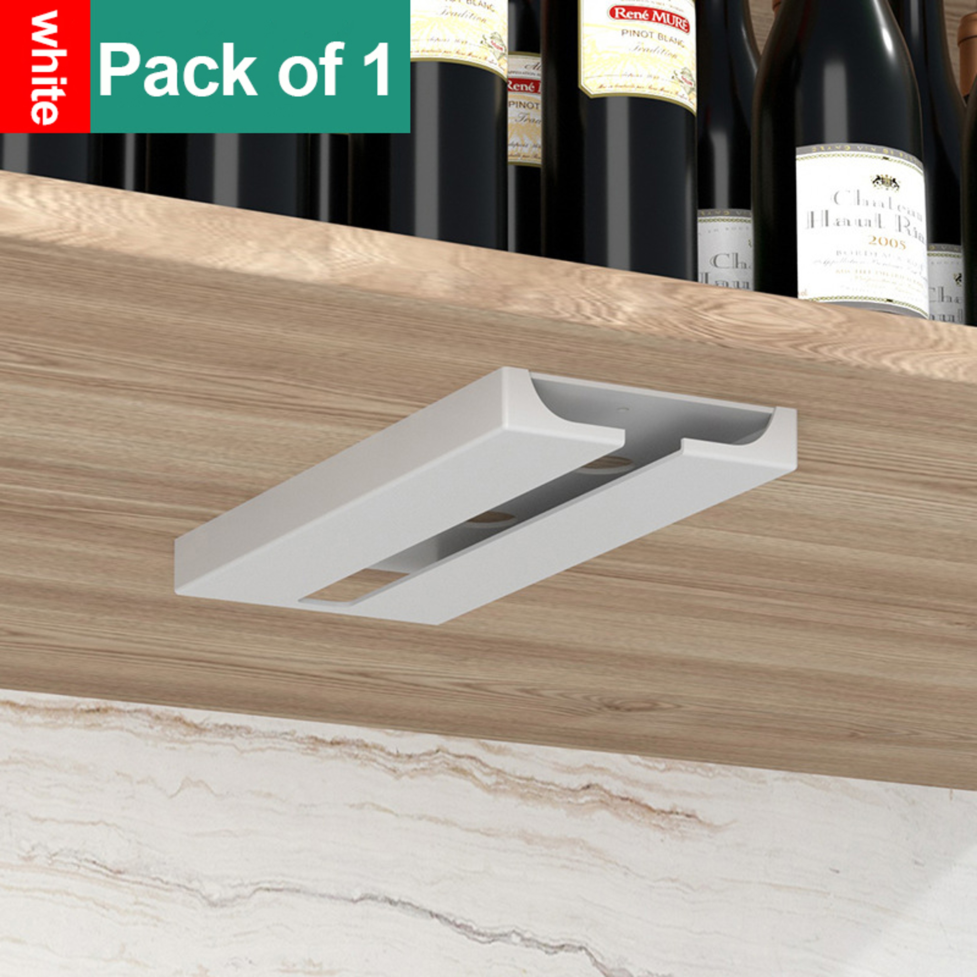 Under Cabinet Wine Glass Rack, No Drill Stemware Holder for Kitchen, Hanging Goblet, Cup Organizer with Punch – view 5