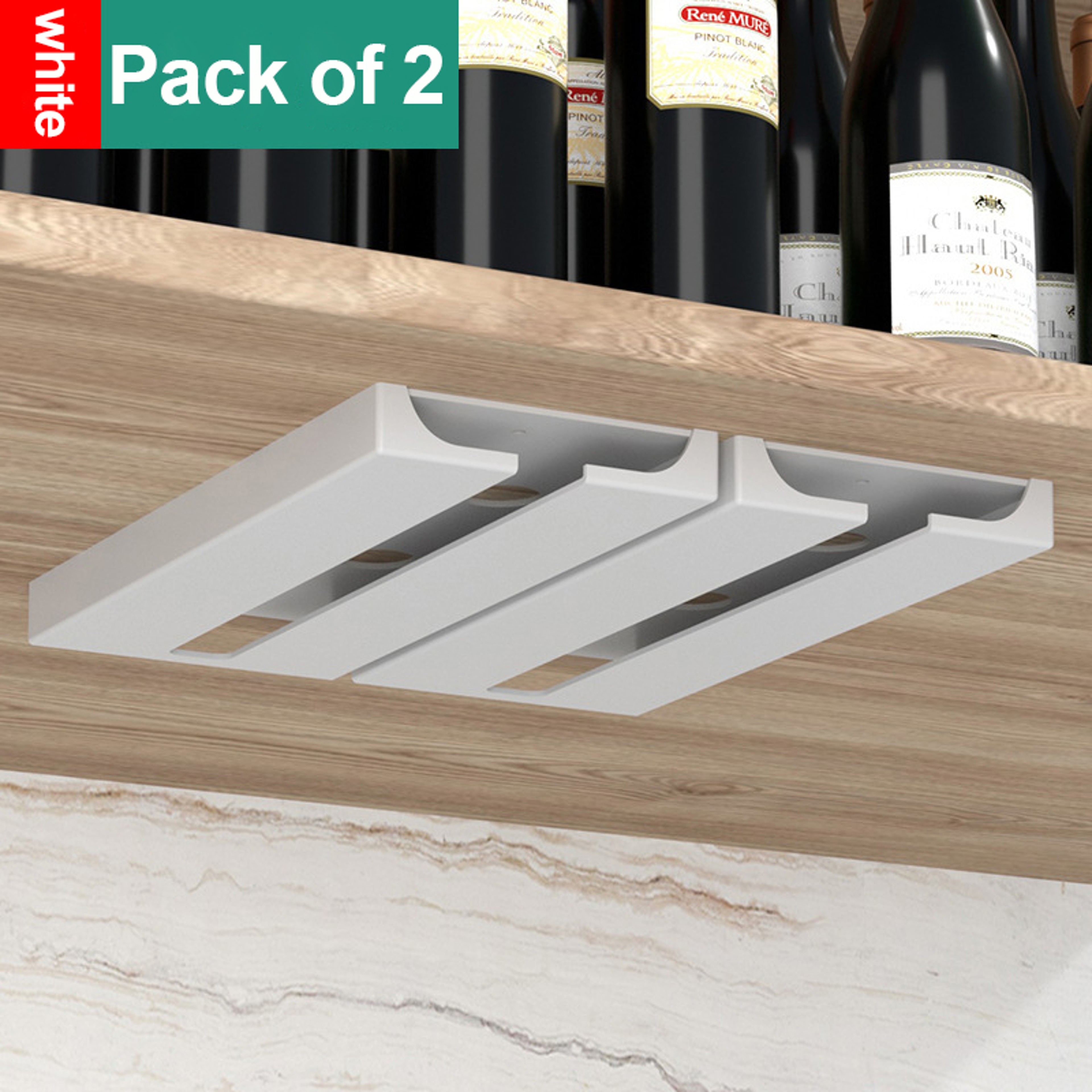 Under Cabinet Wine Glass Rack, No Drill Stemware Holder for Kitchen, Hanging Goblet, Cup Organizer with Punch – view 6
