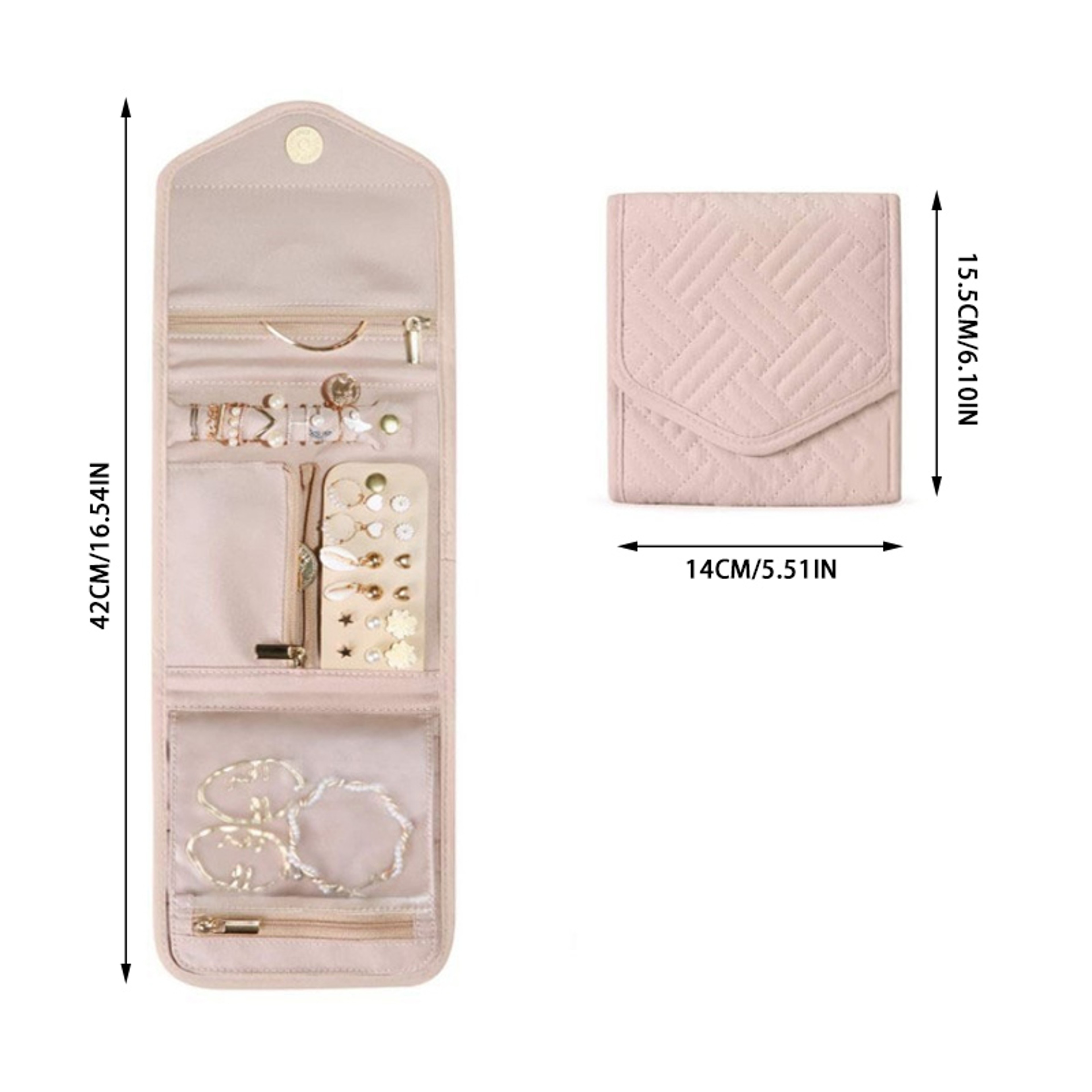 Foldable Jewellery Roll, Convenient Jewellery Organiser for Travel & Home Velvet Cosmetic Bag, Jewelry Display Pouch – view 3