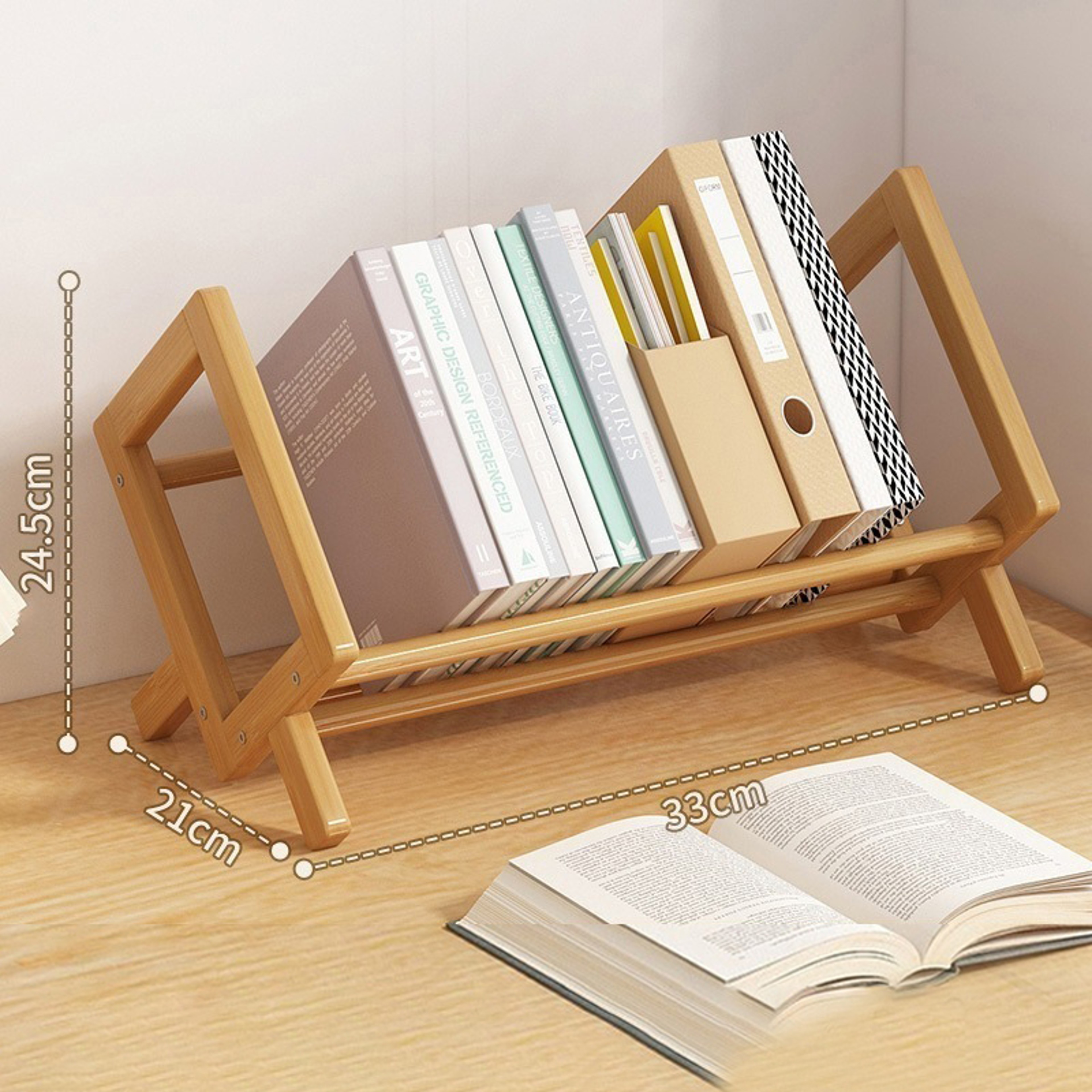 Desktop Bookshelf Organizer Bamboo Office Document Magazine Storage Shelf For Student Economy Stand