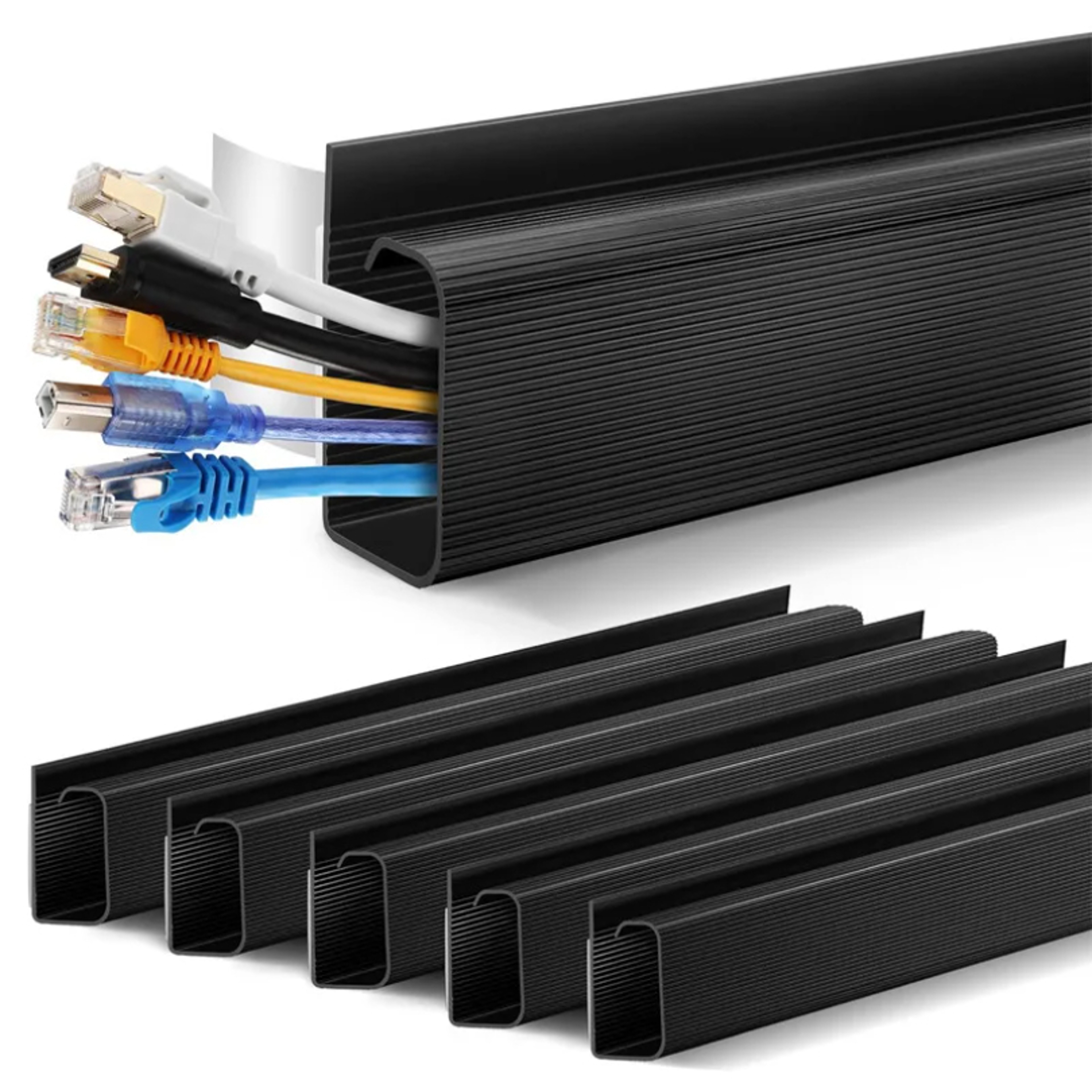 PVC Desk Cable Tray, Under Desk Cable Management, Wire Organizer Raceway & Cord Hider for Home Office – view 1