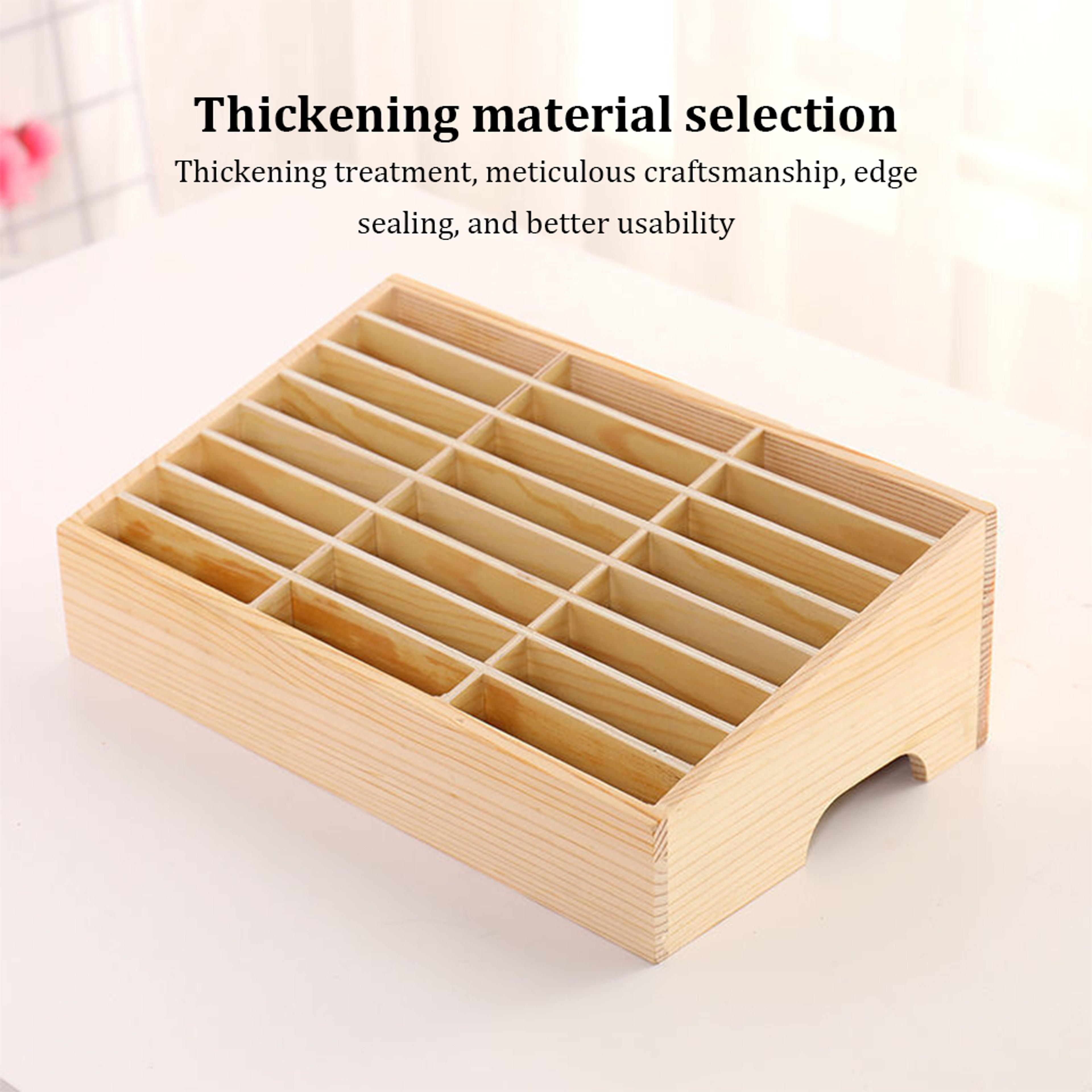 24-Cell Simple Mobile Phone Storage Box, Wooden Multi-Grid Organizer for Office, Classroom Conference Rooms – view 1