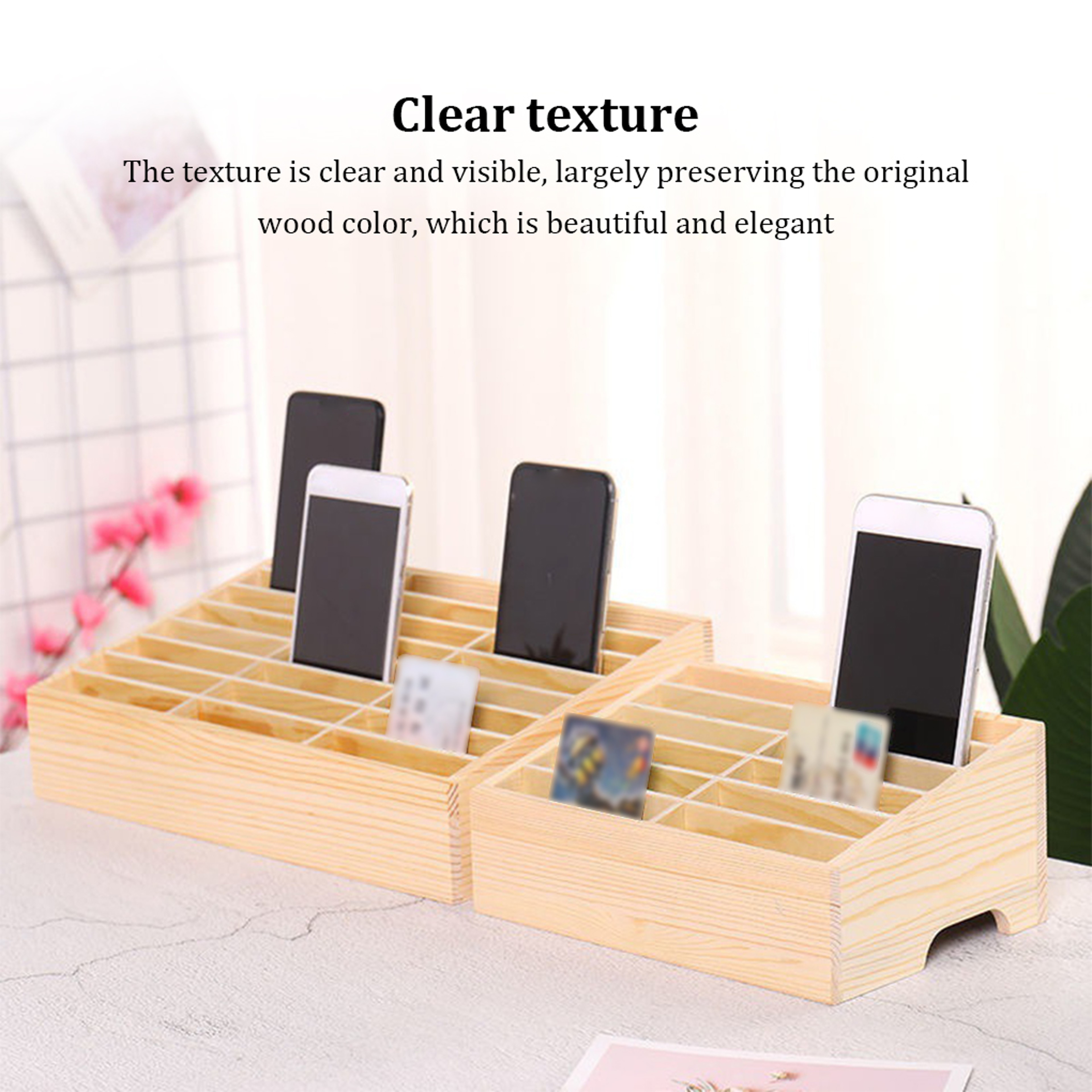 24-Cell Simple Mobile Phone Storage Box, Wooden Multi-Grid Organizer for Office, Classroom Conference Rooms – view 2