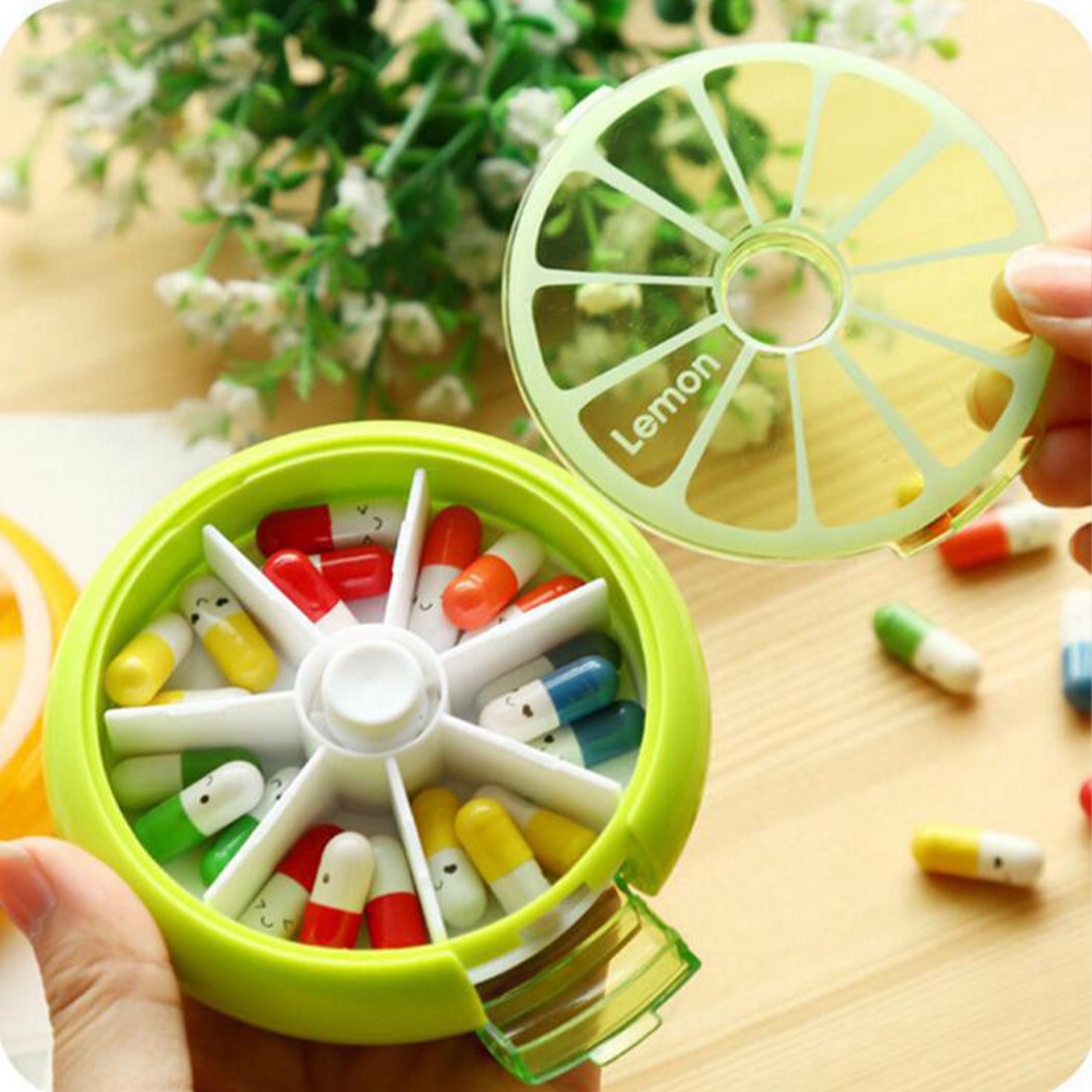 Rotatable Weekly Pill Organizer, Portable Travel Pill Case Box with 7 Grids for Vitamins, Tablets & Medicine Storage – view 3
