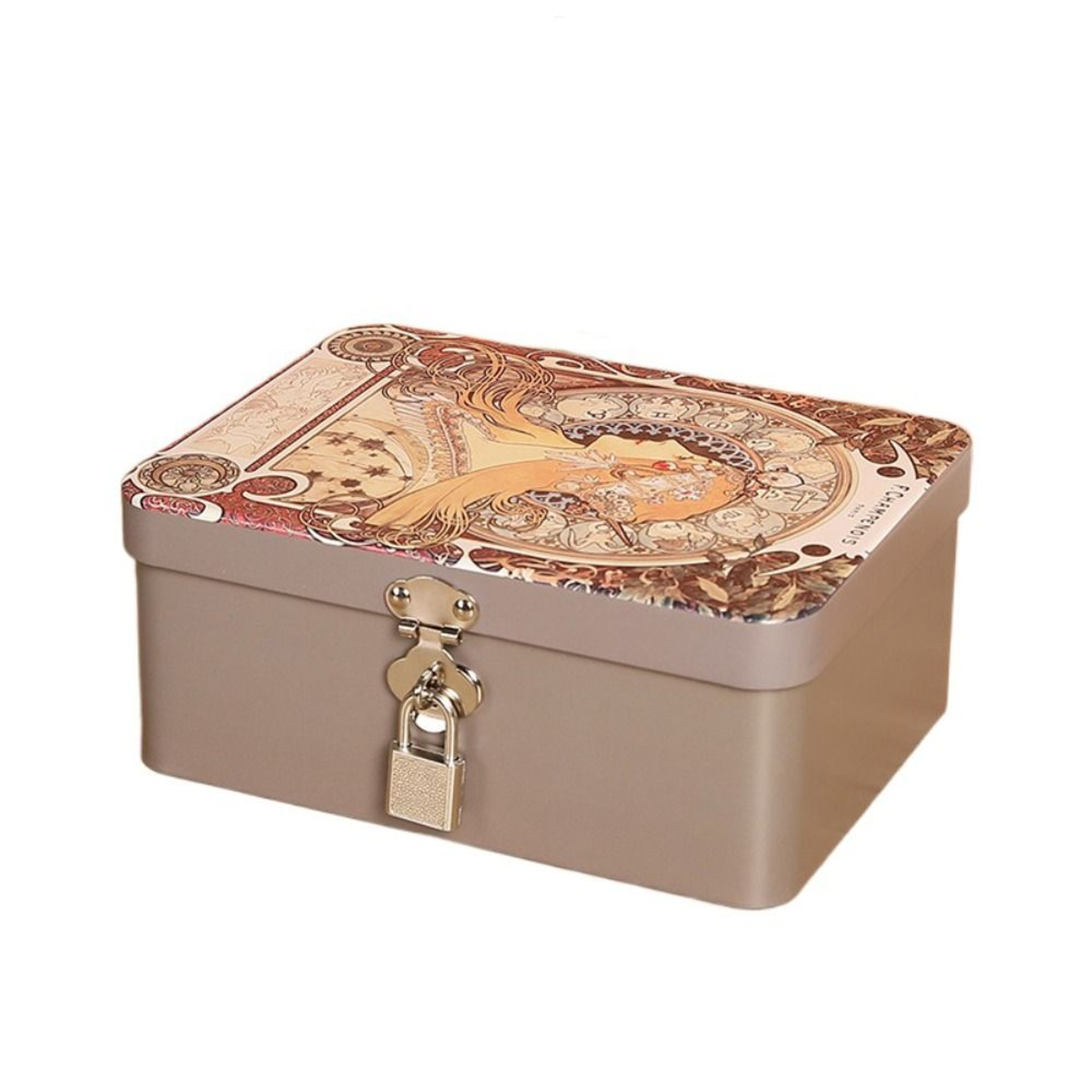Vintage Large Capacity Tinplate Box with Lock Key, Desktop Storage Case for Jewelry, Sweets, Keepsakes – view 11