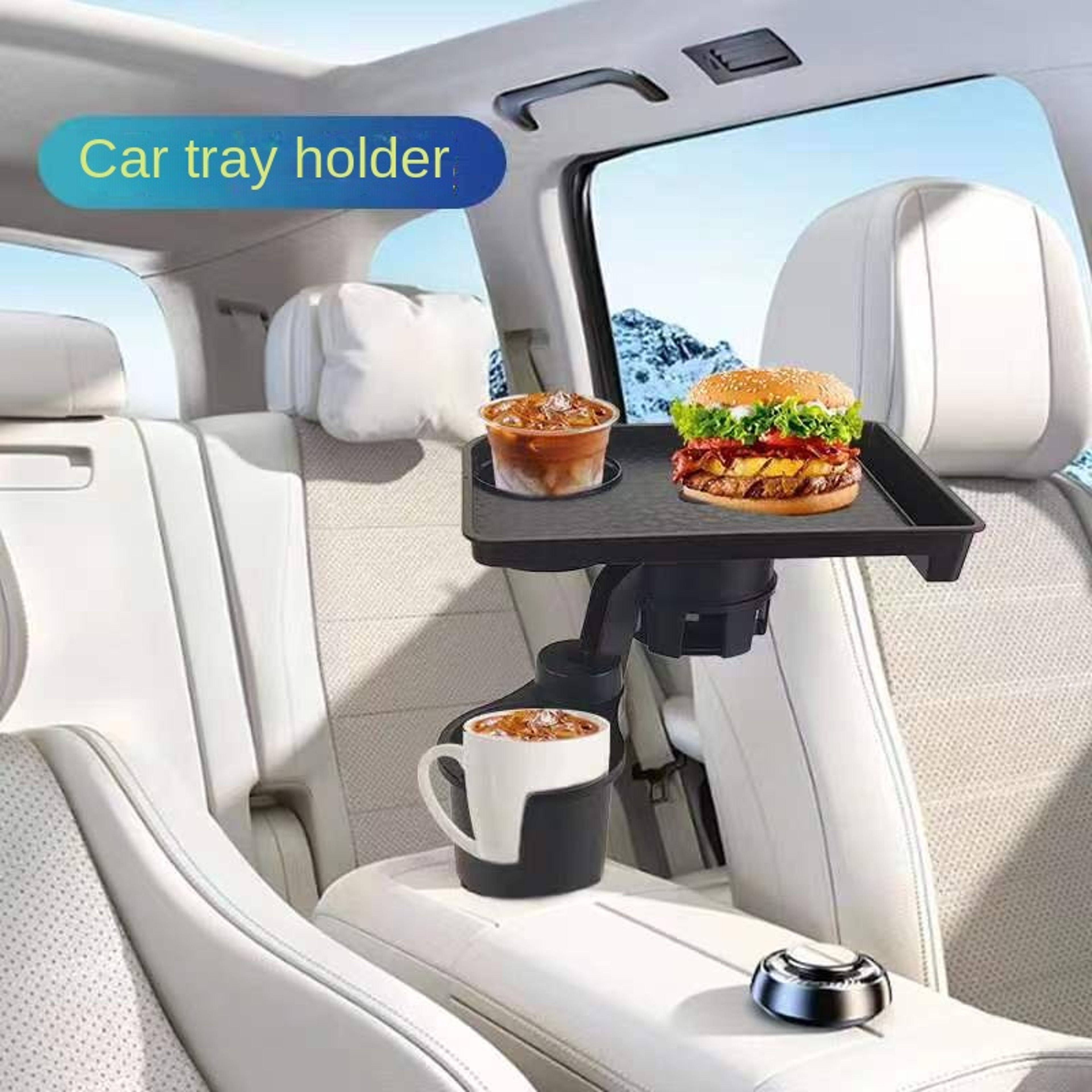 360 Adjustable Car Cup Holder Expander MultiFunction Drink Holder With Snack Tray Food Table For Ca