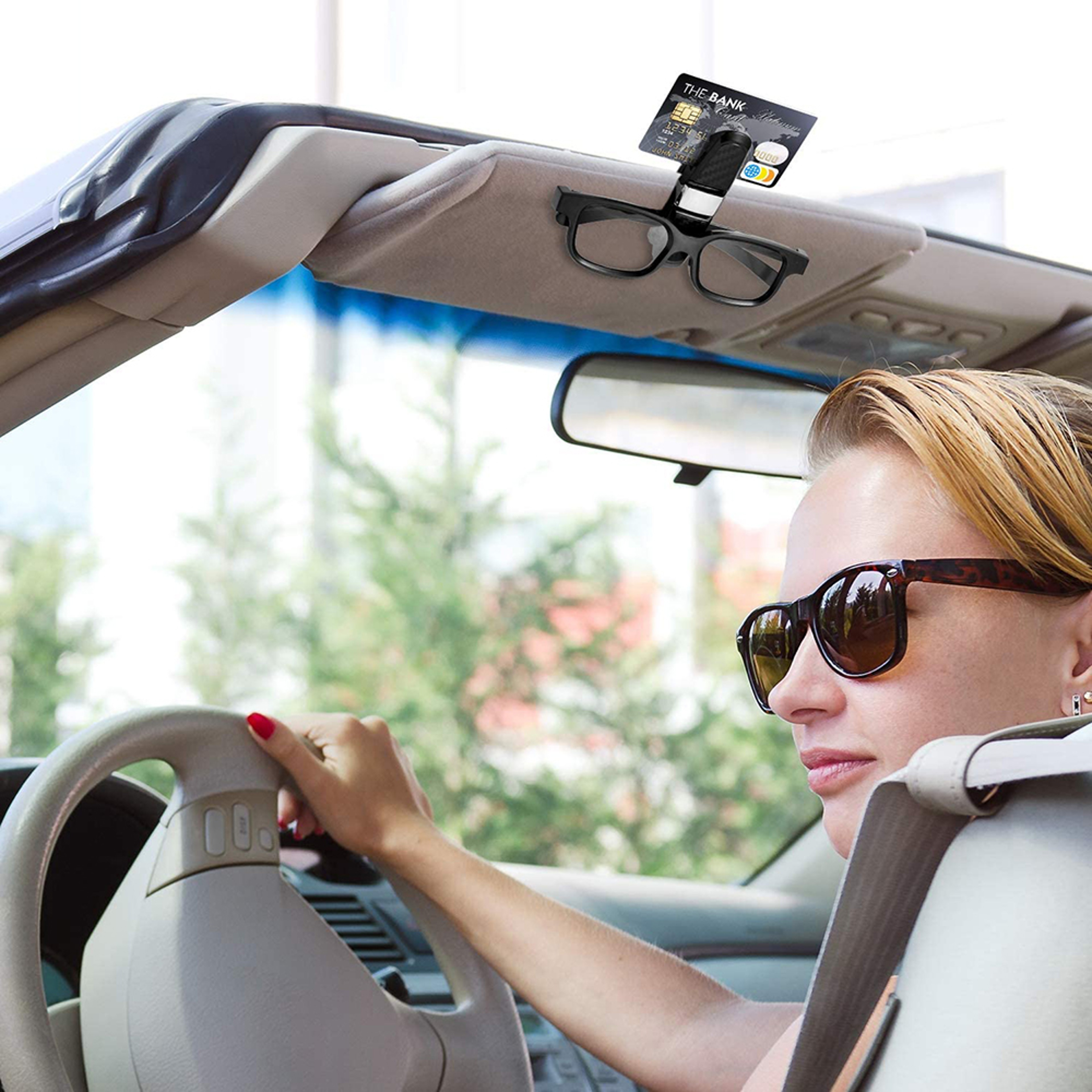Vexverm Car Glasses Holder, Portable ABS Sunglasses Clip for Sun Visor, Universal Eyeglasses Case, Ticket, Card Clamp – view 3