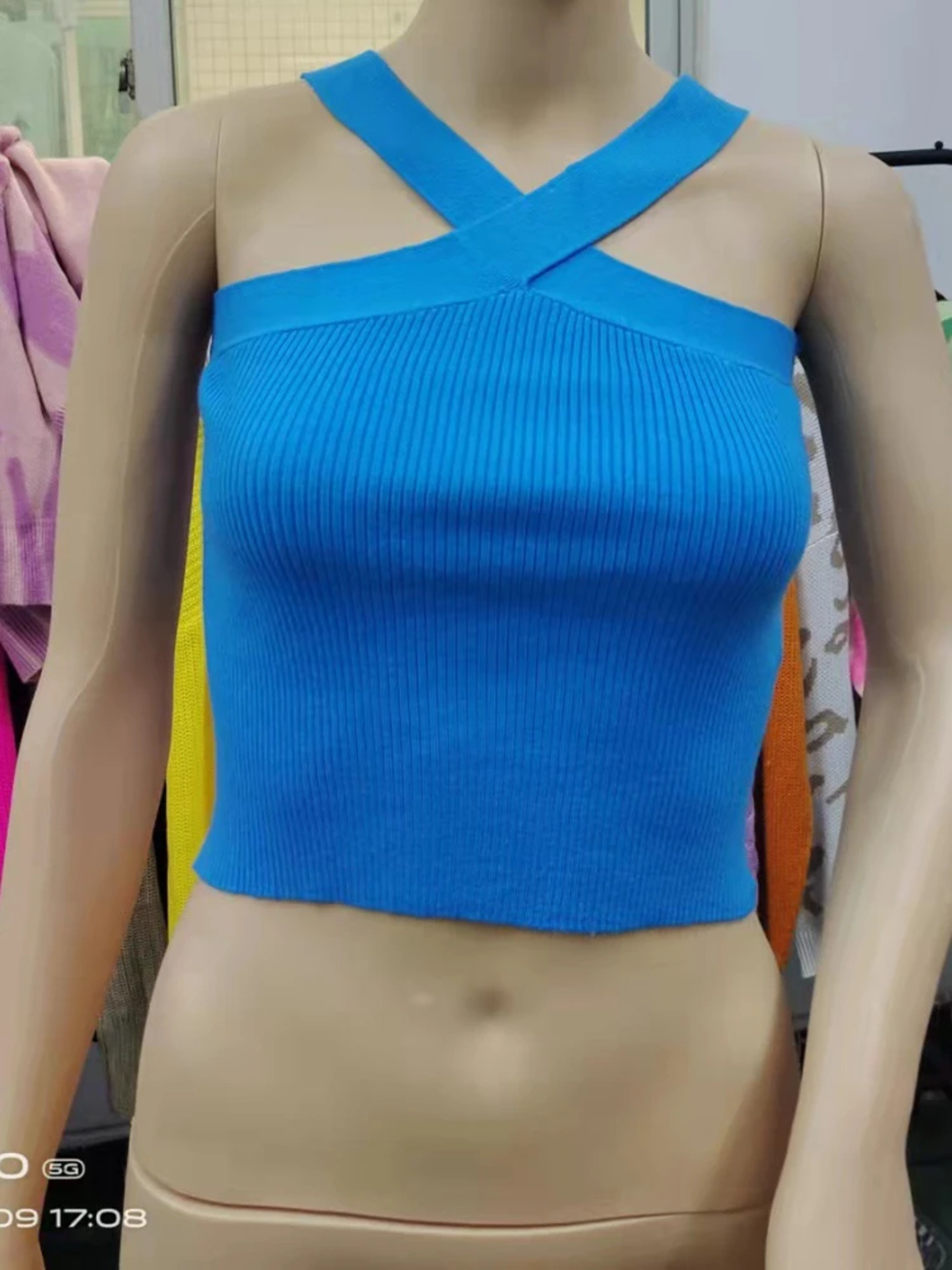 Sexy Women Knitted Tank Tops, Summer Slim Off Shoulder Cropped Solid Halter Base Vest Black for Women – view 14