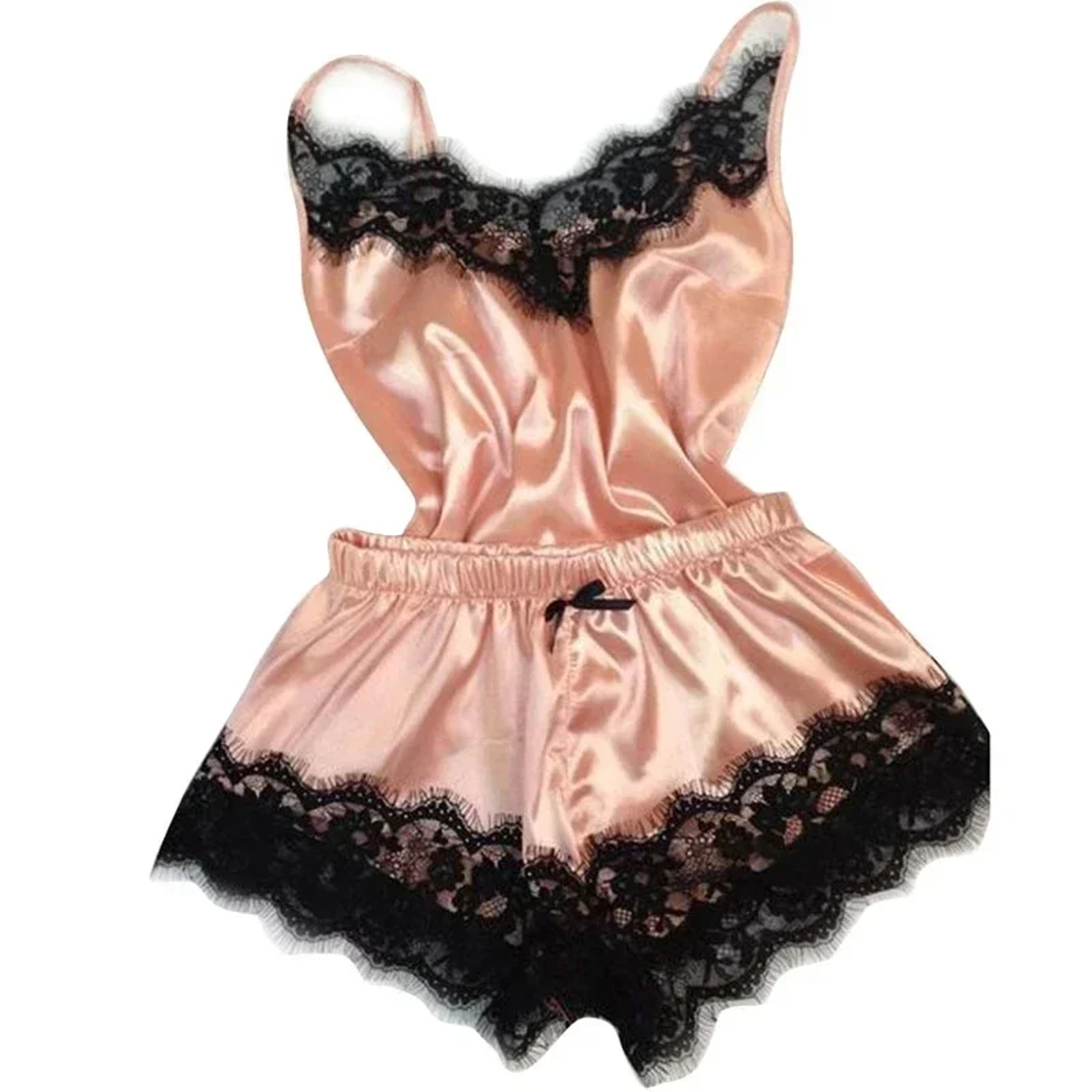 Summer Lace Silk Pajama Set For Women Sexy Lingerie Cami Top And Shorts Set Comfortable Casual Pija 0