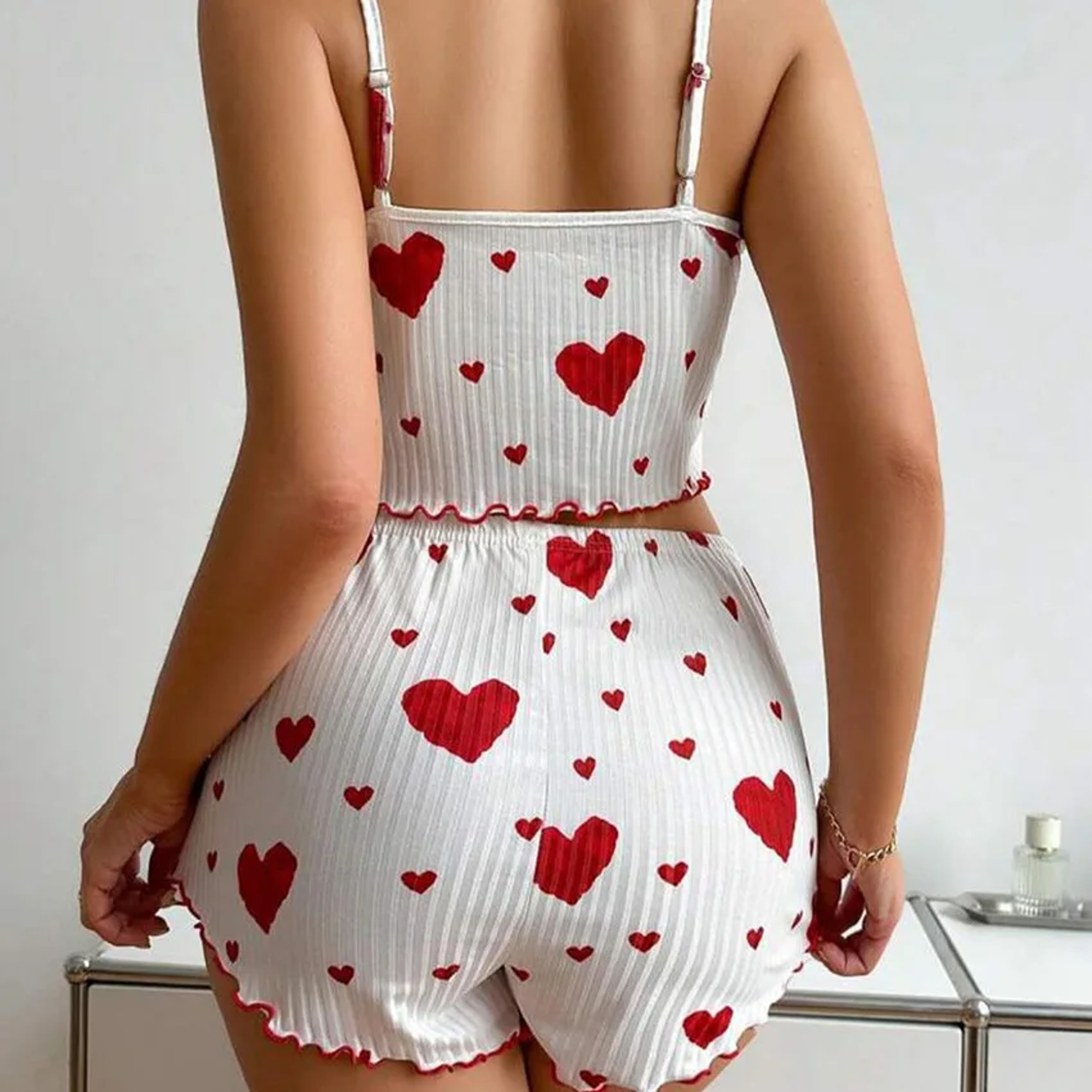 Heart Silk Pajama Set for Women Cute Lolita Sleepwear & Lounge Shorts – view 2