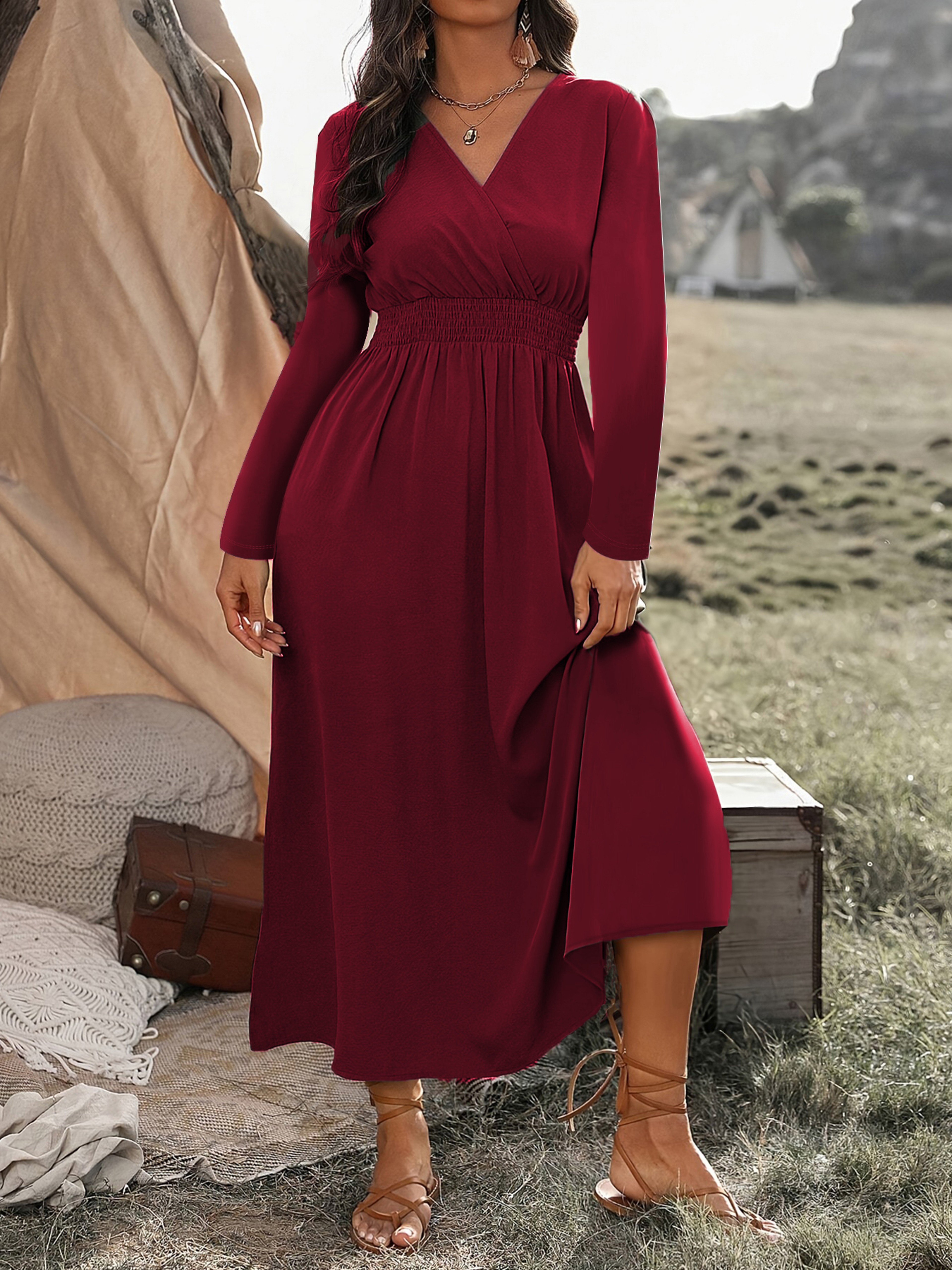 Fashion V-Neck Plus Size Tunic Long Sleeve Dress for Autumn – view 3