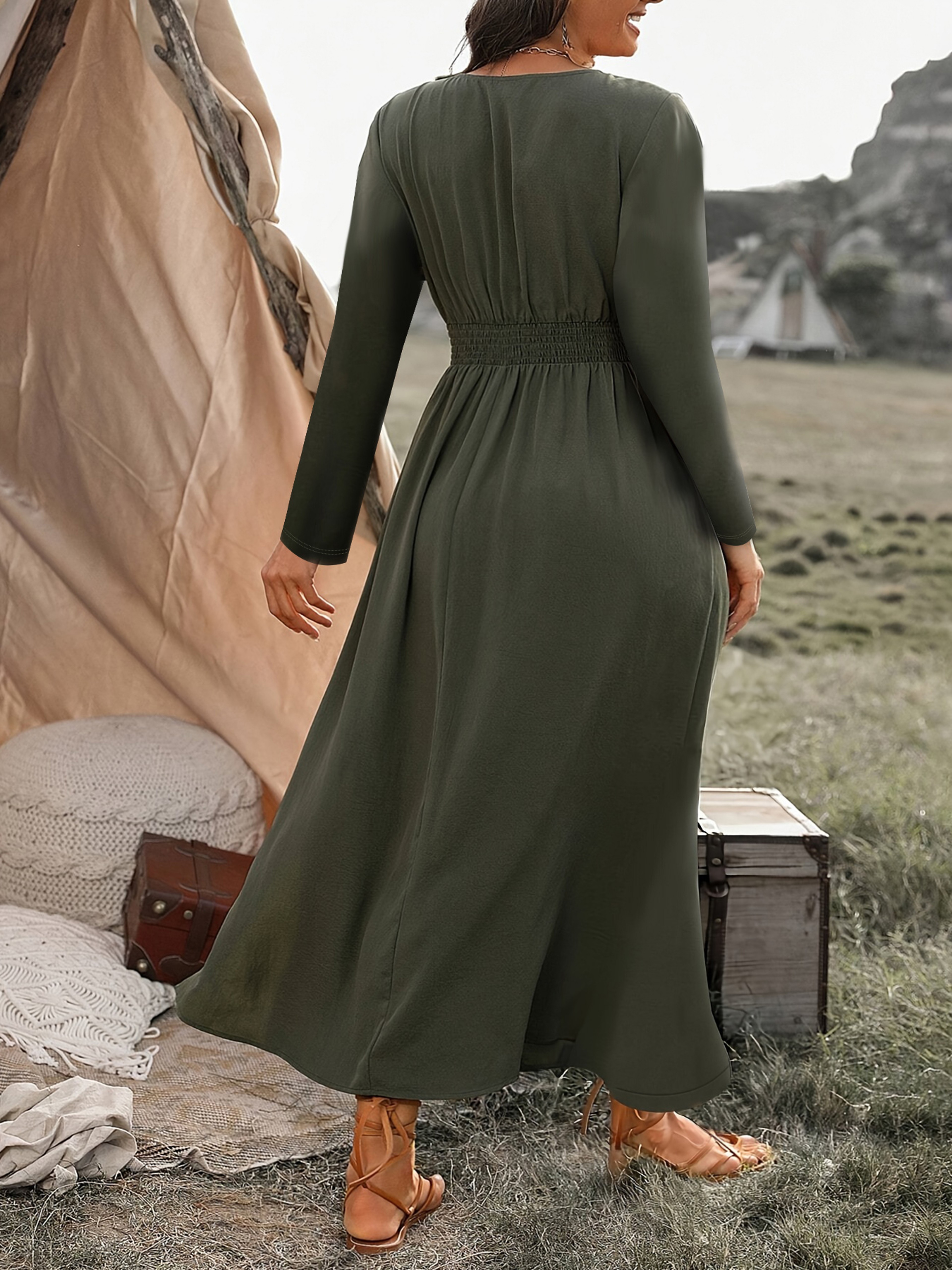 Fashion V-Neck Plus Size Tunic Long Sleeve Dress for Autumn – view 6