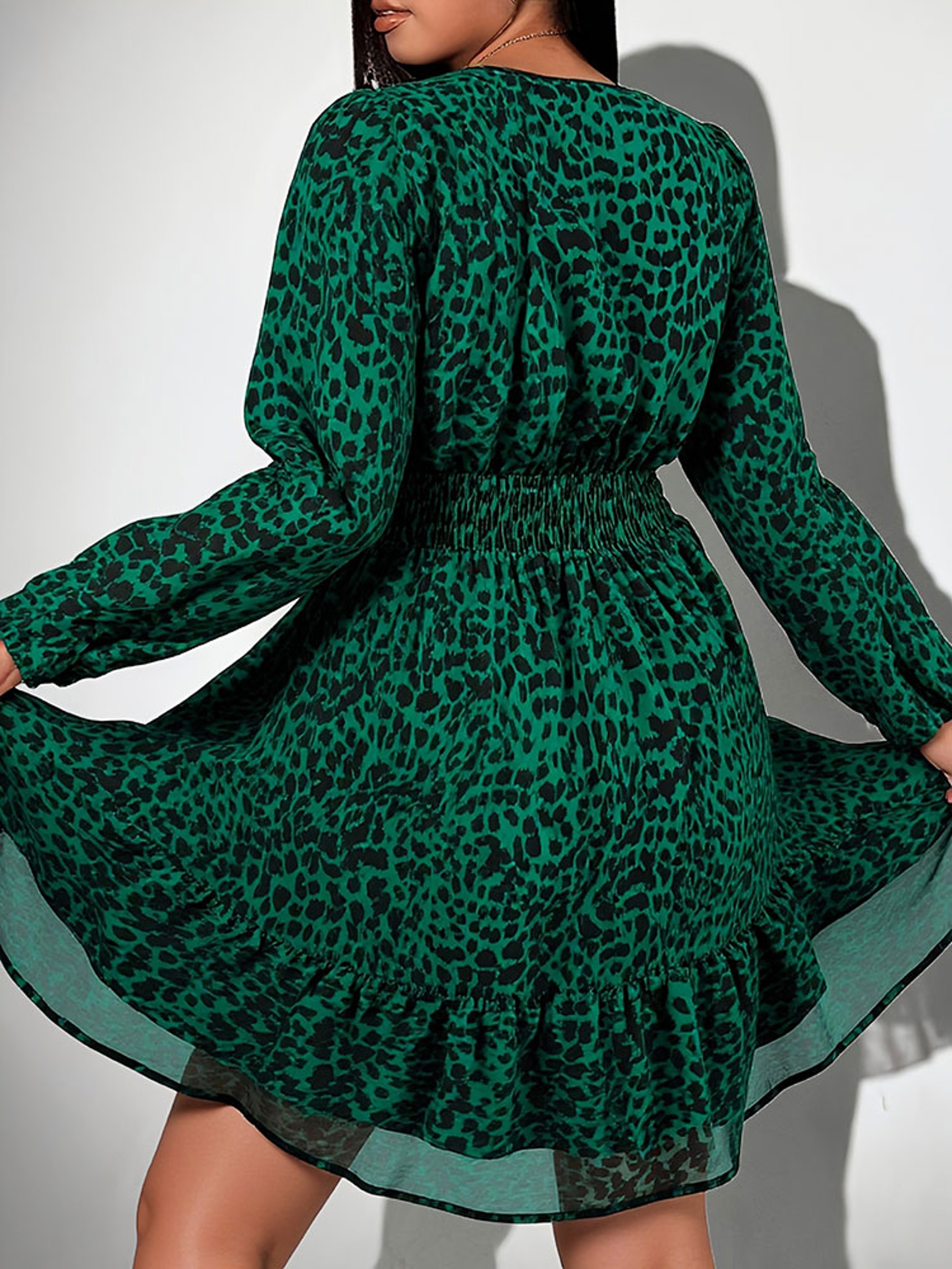 Plus Size Women Clothing Leopard Print Neck Long-Sleeve Dress A-Line American Slim Skirt Elegant Evening Party Dress – view 5