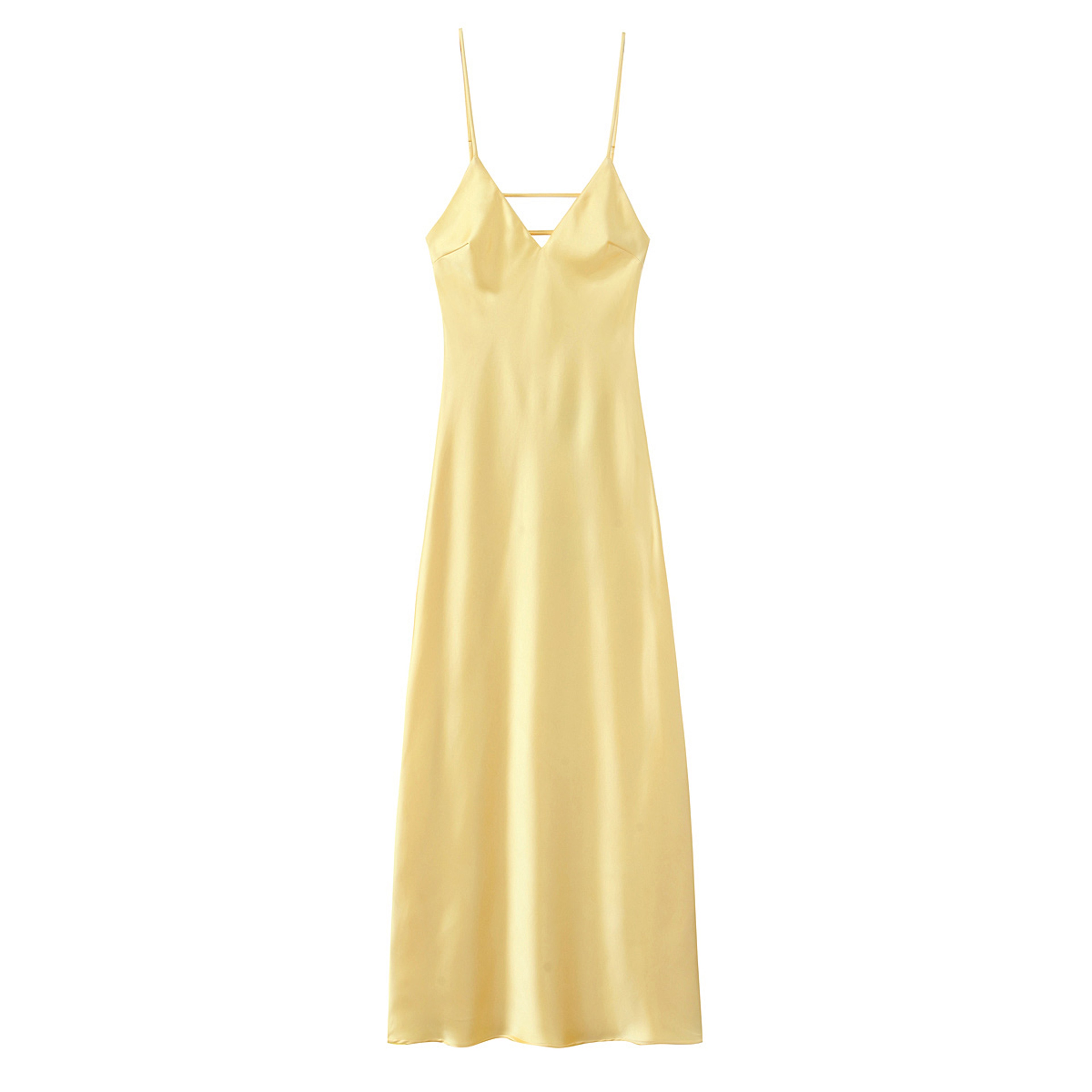 Chic Lady Dresses Women Fashion Solid Satin Pleated Backless Zipper Midi Dress Thin Straps VNeck 0