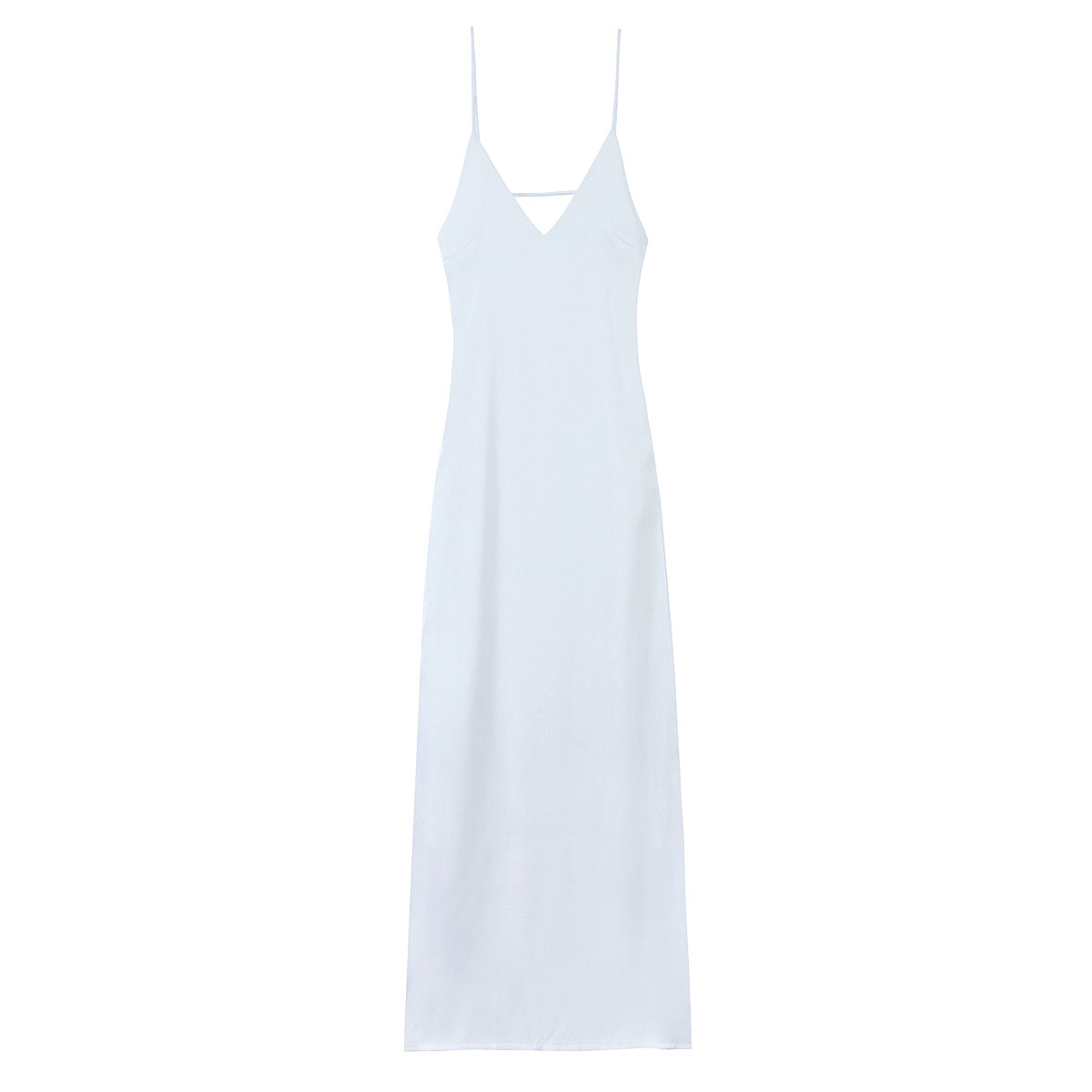 Chic Lady Dresses Women Fashion Solid Satin Pleated Backless Zipper Midi Dress Thin Straps VNeck 2
