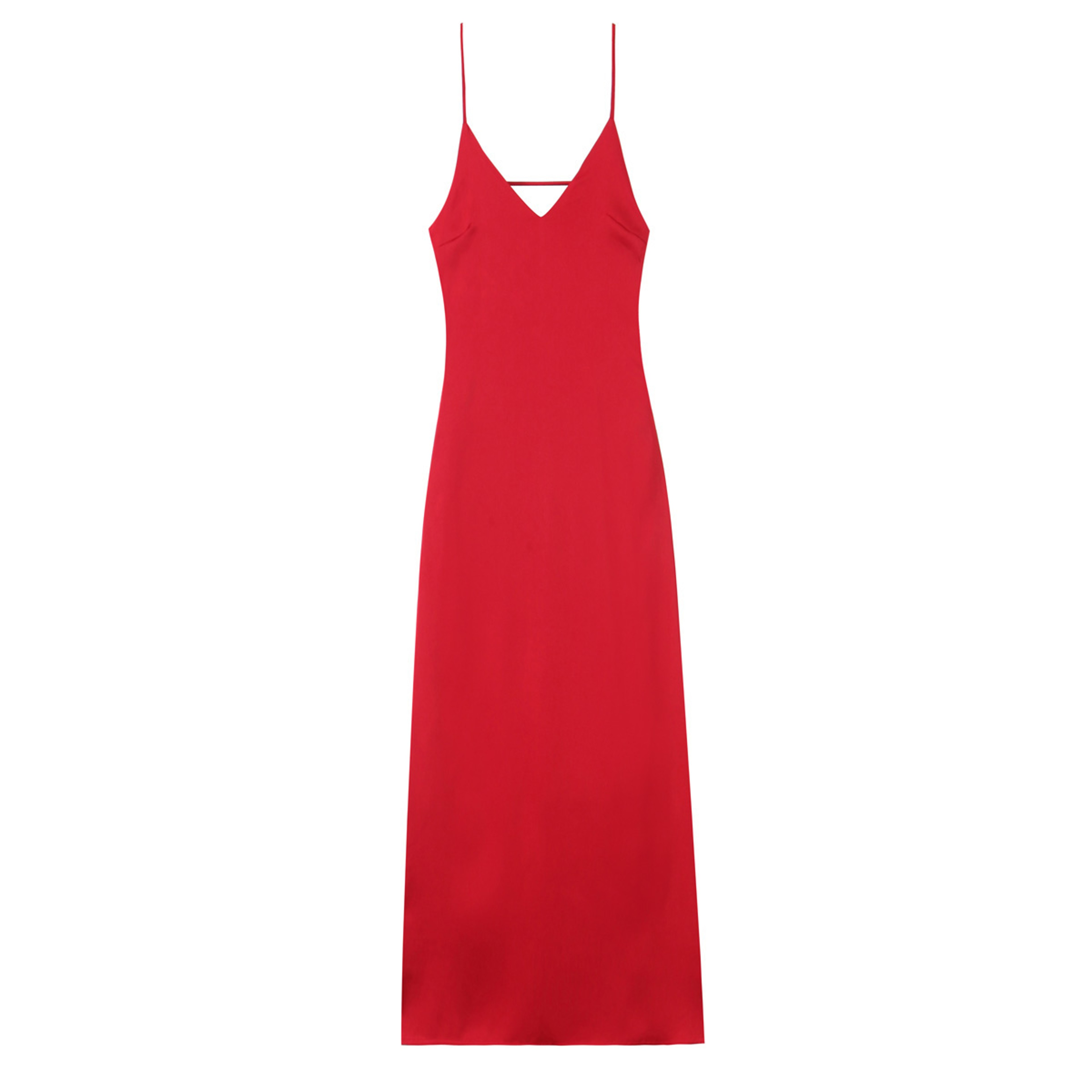 Chic Lady Dresses Women Fashion Solid Satin Pleated Backless Zipper Midi Dress Thin Straps VNeck 4