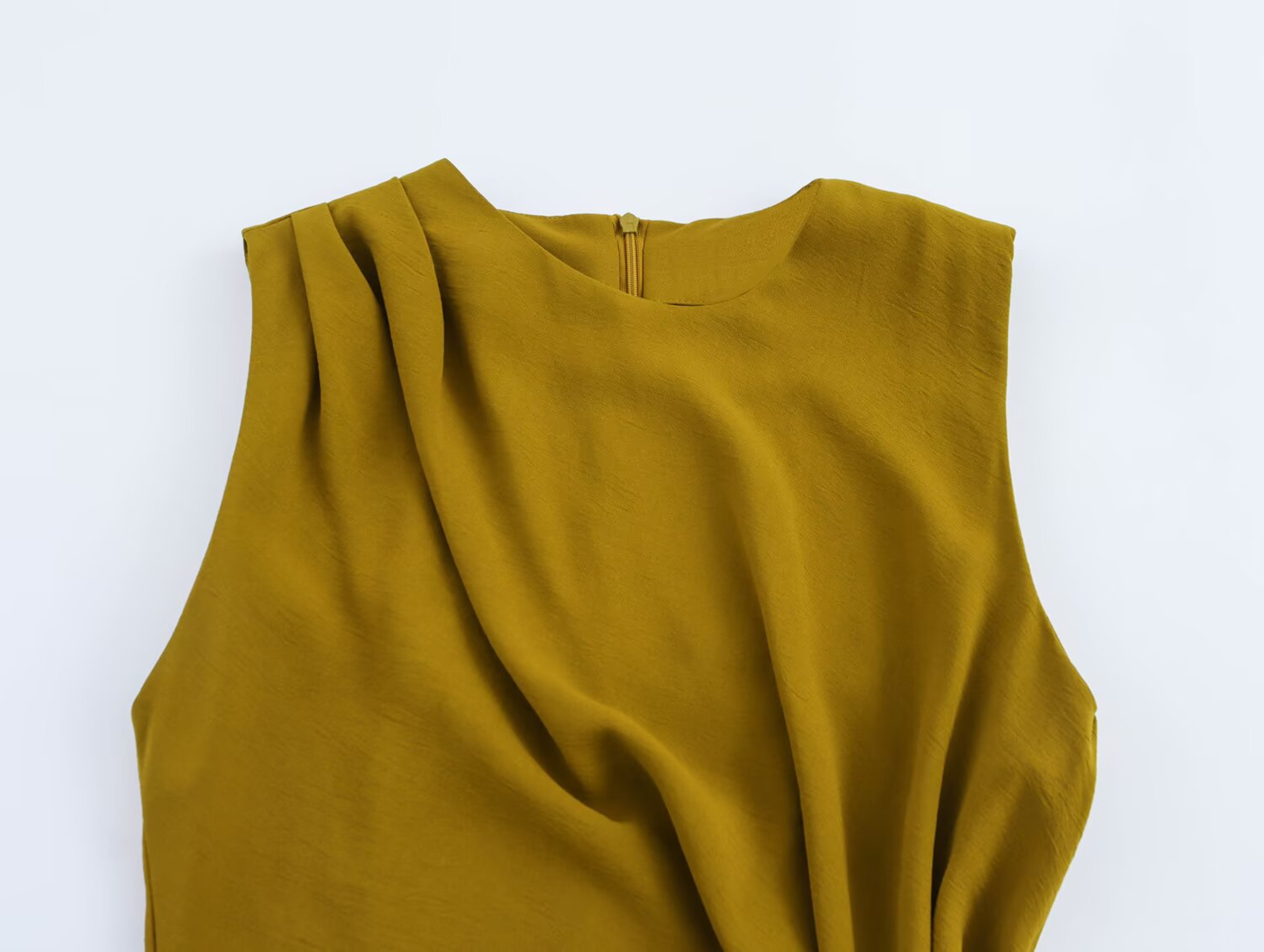 Summer New Womens Casual Fashion Simple Pleated Decoration Temperament Round Neck Sleeveless Midi D 2