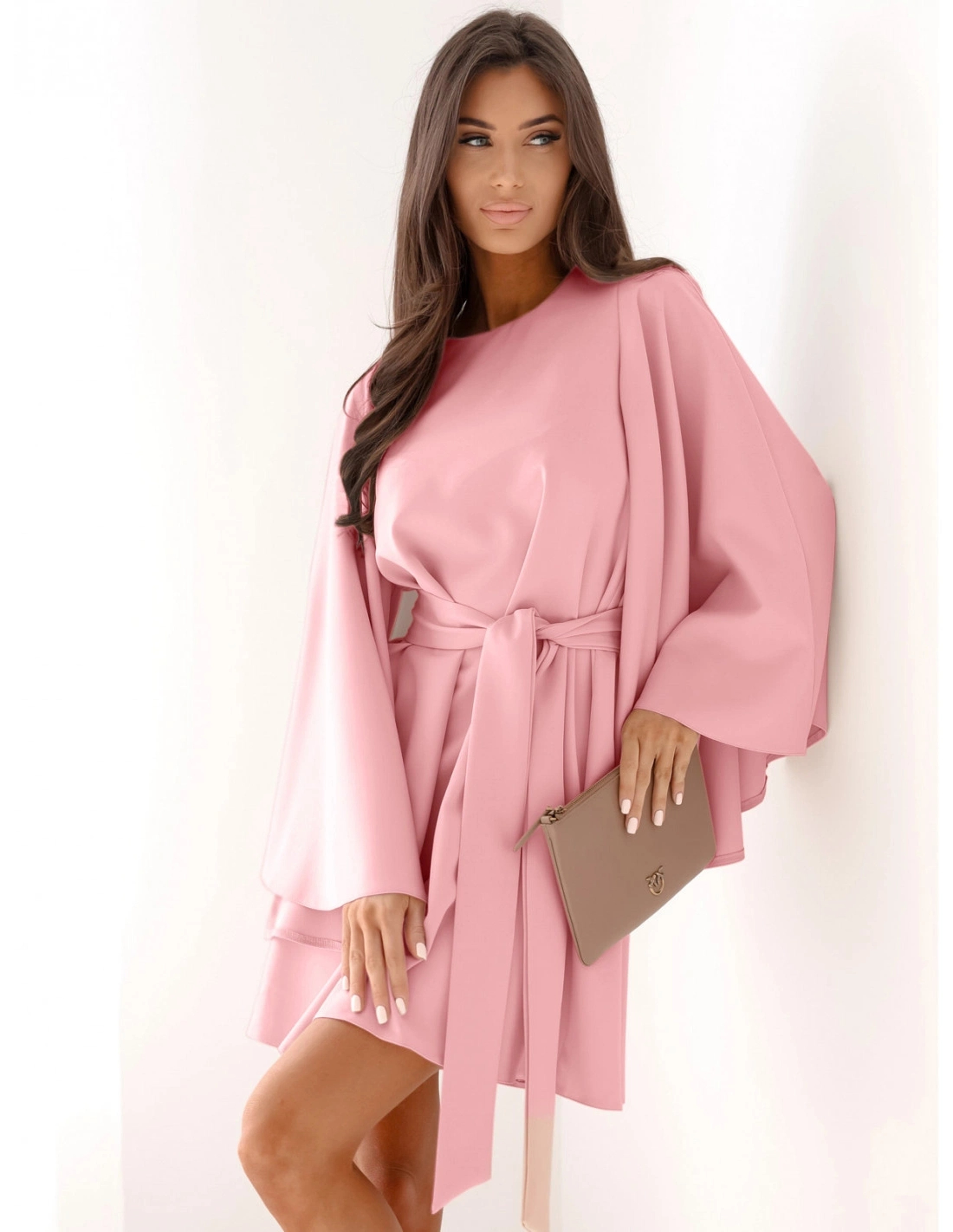 Womens Mini Dress, Empire Waist Dress, Elegant Flare Cuff Sleeve, Fall Dress, Long Sleeve Crew Neck, Regular Fit, Pure – view 8