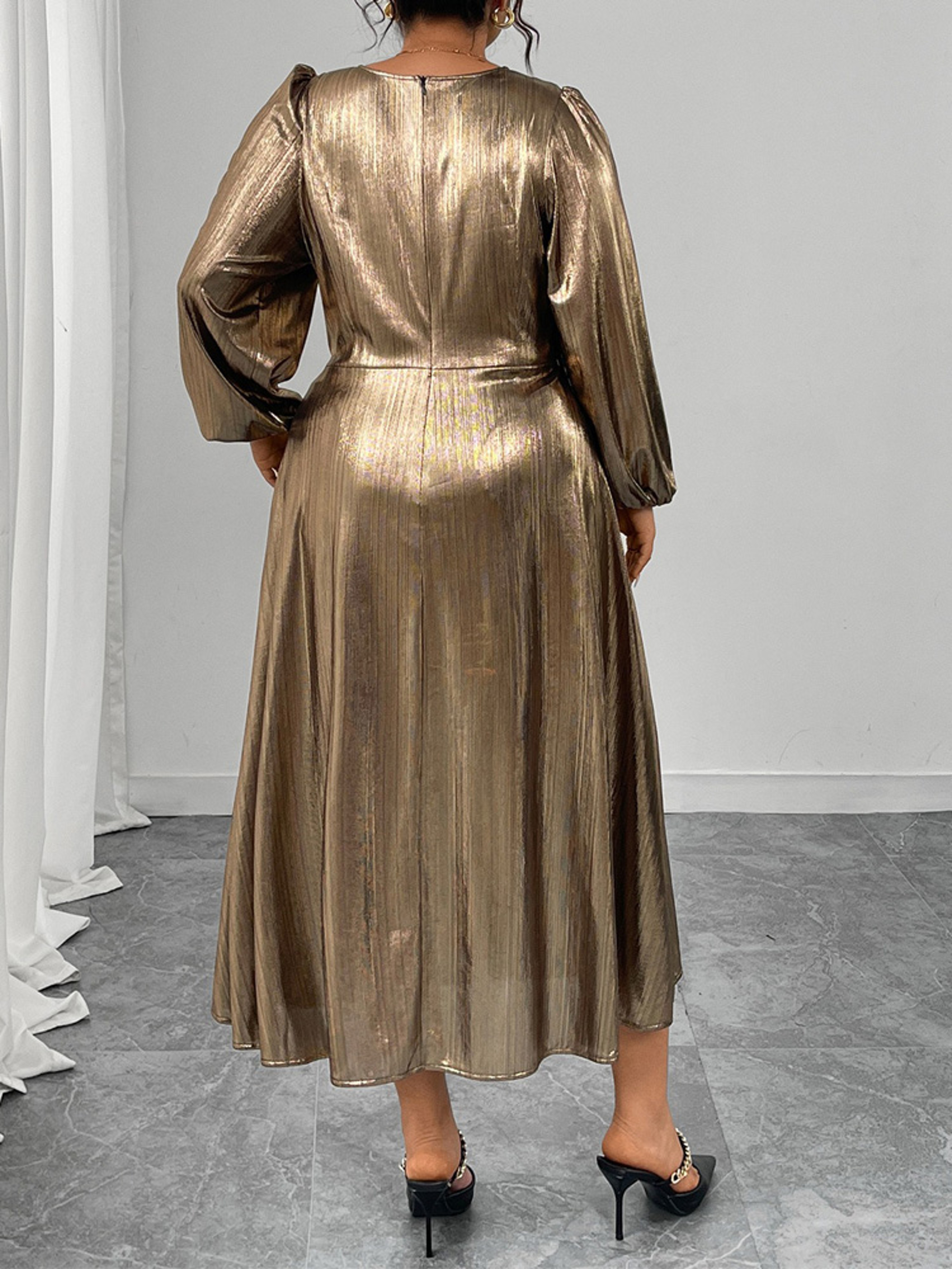 Surplice Neck Long Sleeve Elegant Party ALine Dress Autumn New Womens High Waist Slim Maxi Long Dre 1