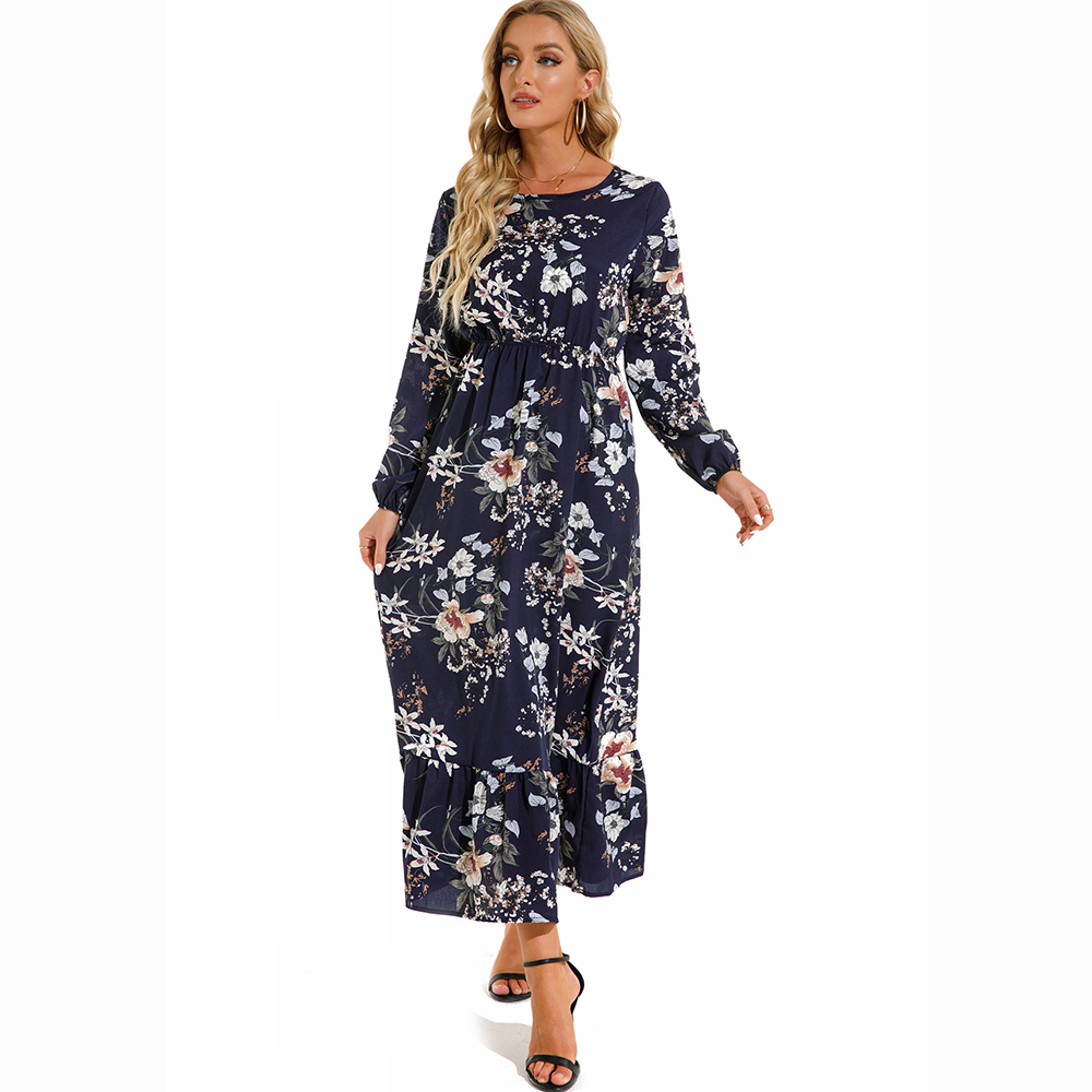 Women Maxi Dresses Bohemian Casual, Full Sleeve High Waist Beach Woman Chiffon Floral Long Dress – view 16