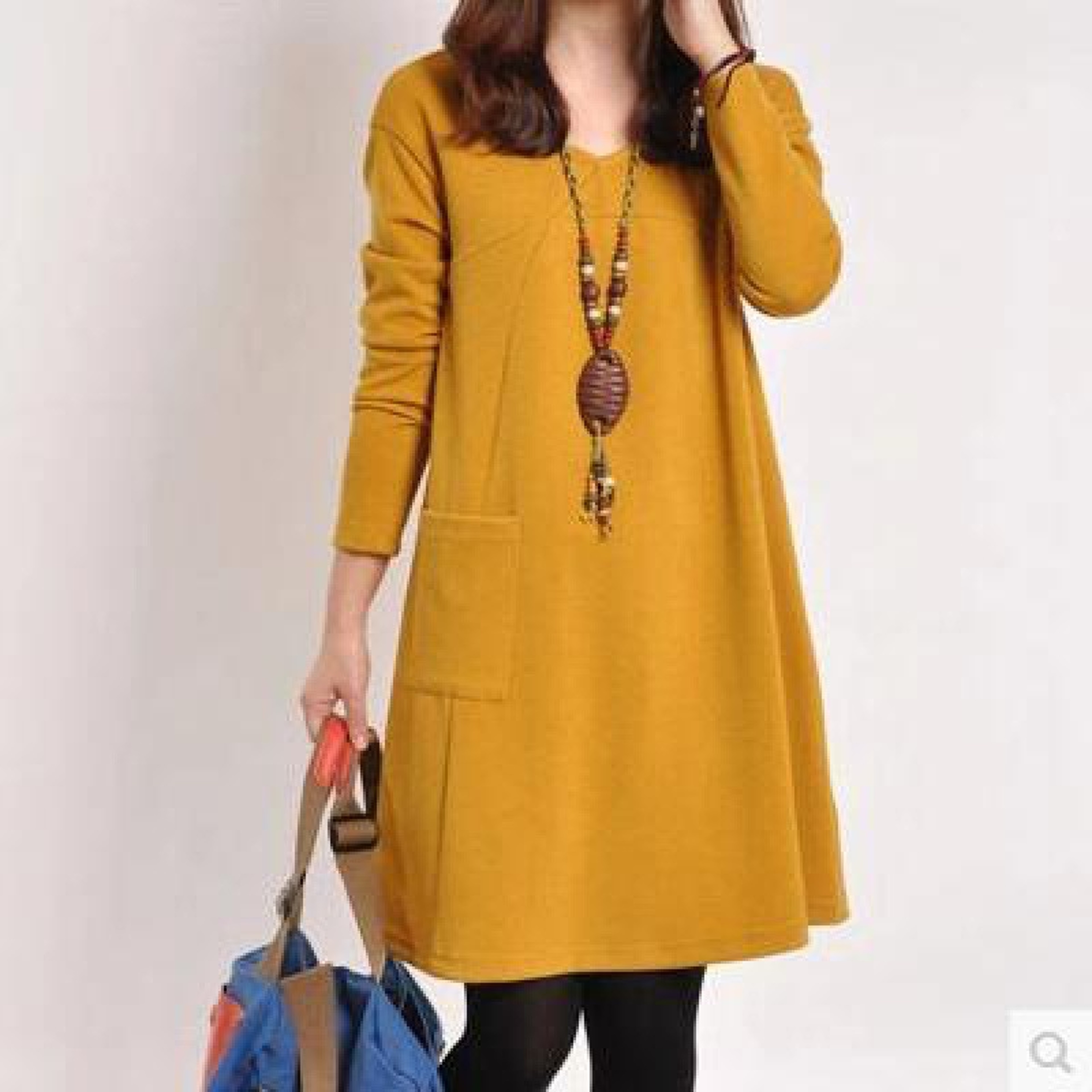 Plus Size Womens Warm Casual V Neck Loose Leggings Dress Solid Color Comfort Fit – view 4