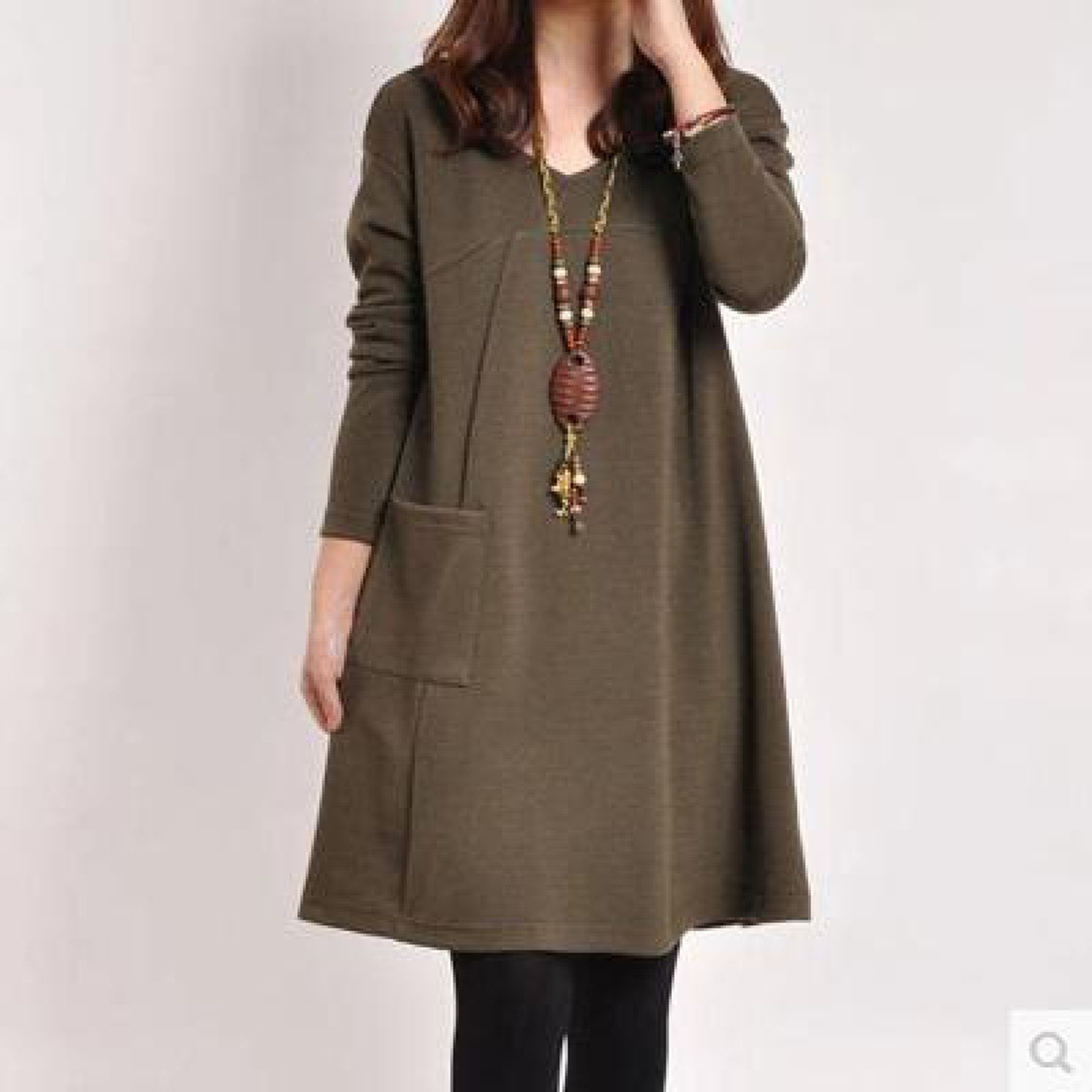 Plus Size Womens Warm Casual V Neck Loose Leggings Dress Solid Color Comfort Fit – view 5
