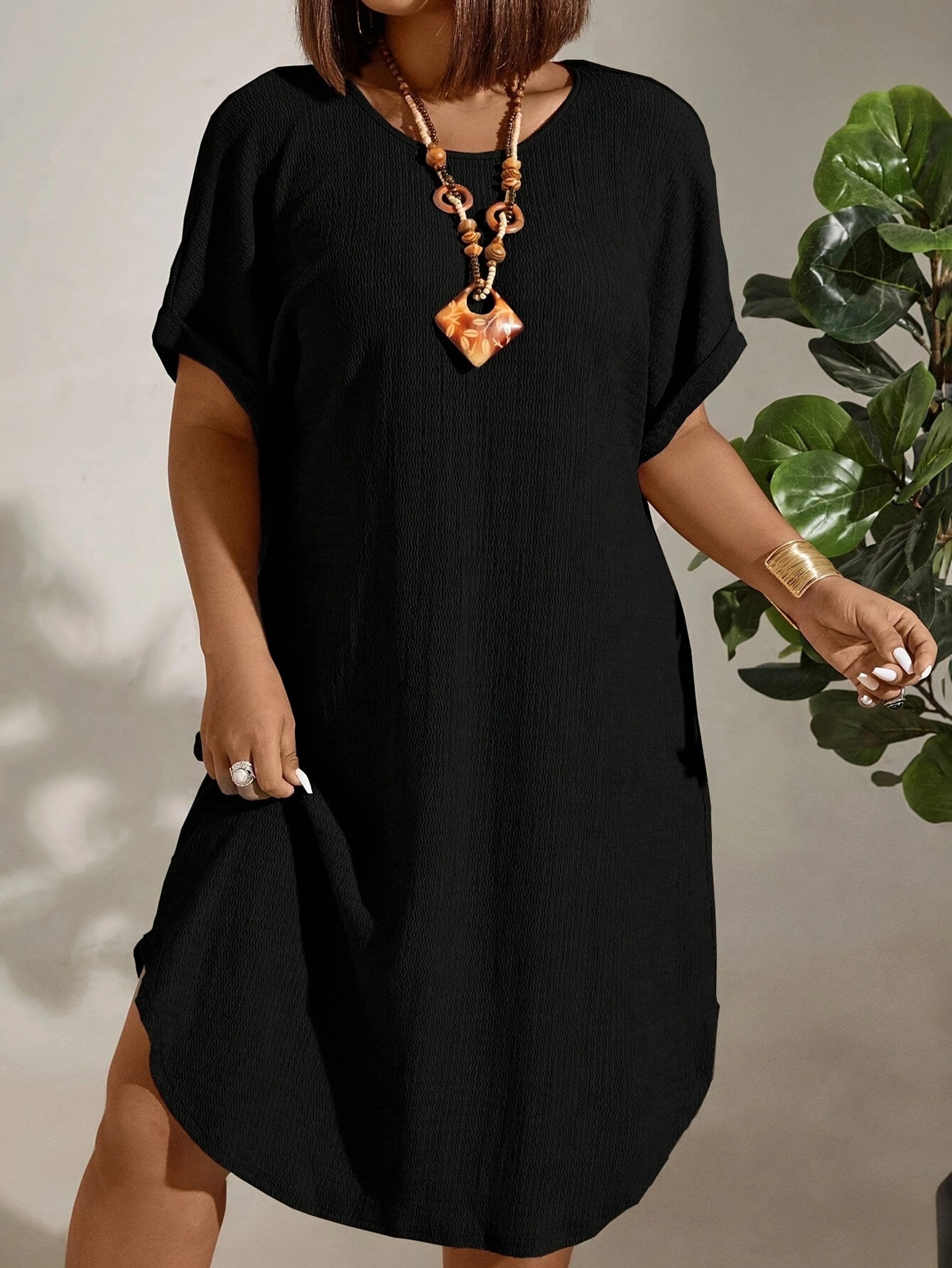 Solid Color Large-Size Dress for Women, Summer New Short-Sleeved Casual Everyday Wear – view 11