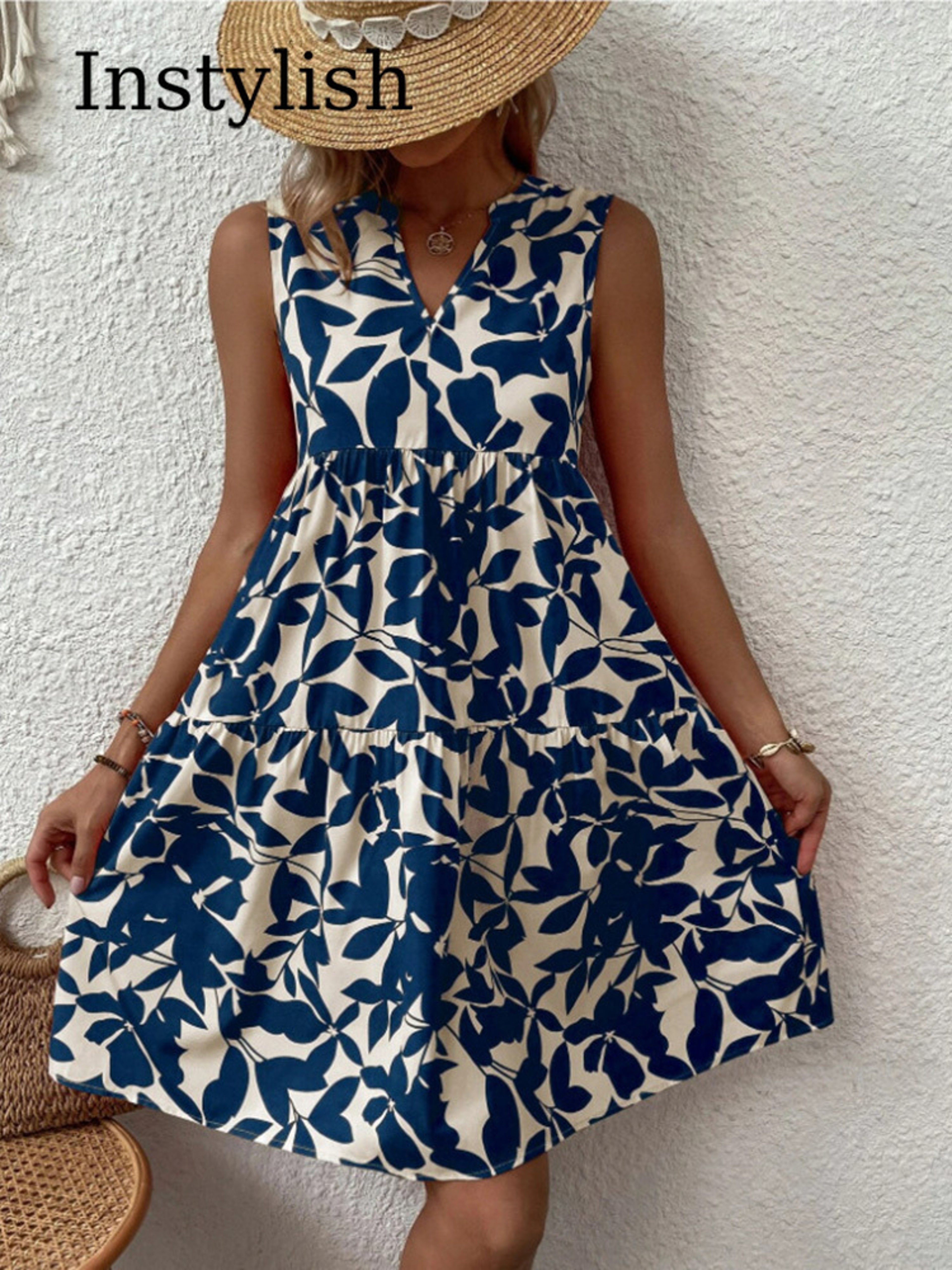 Women Boho Print Mini Dress, Summer Elegant Sleeveless Neck Ruffle A Line Tank Dress, Casual Loose Oversize Beach Party – view 2