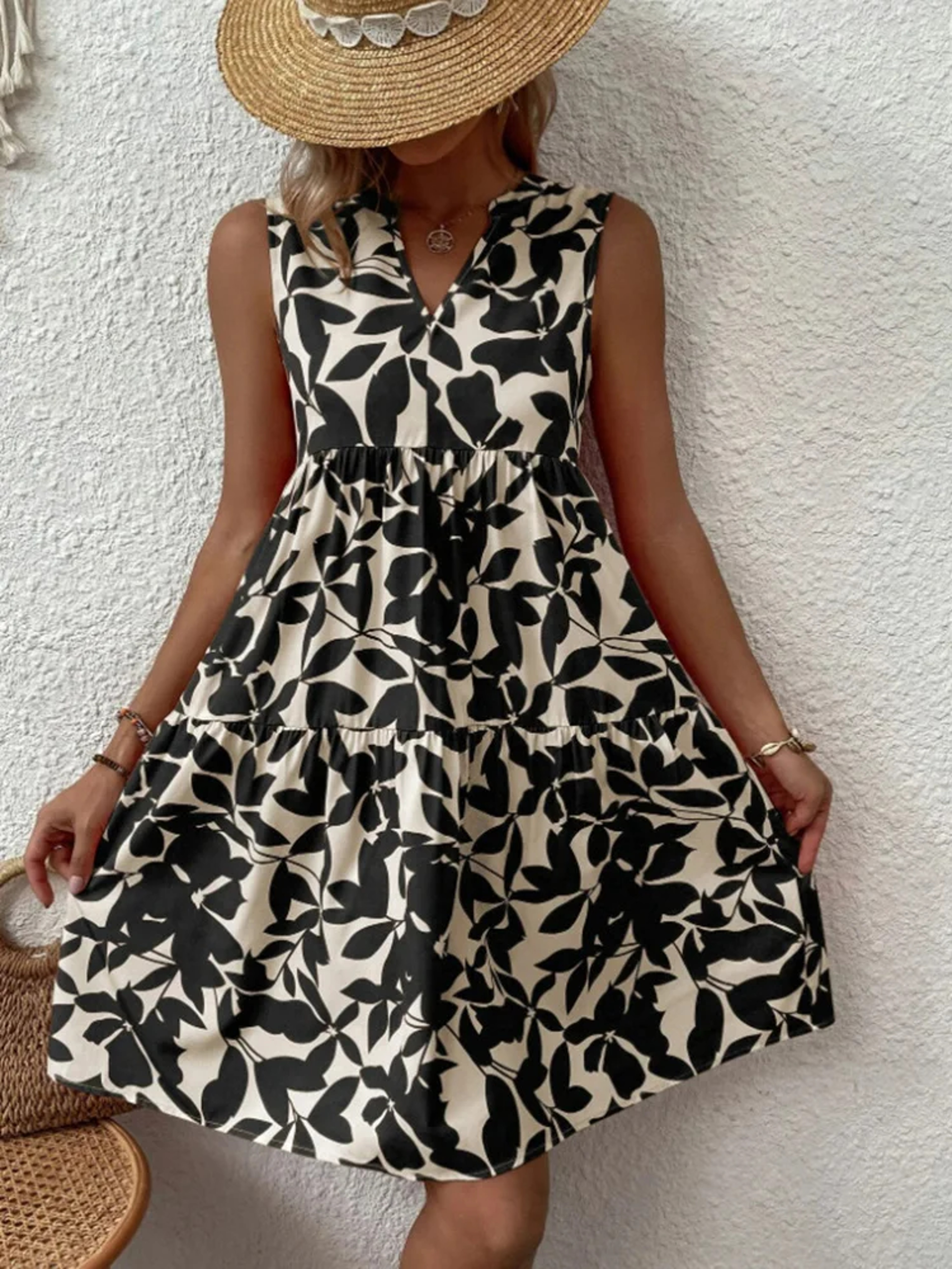 Women Boho Print Mini Dress, Summer Elegant Sleeveless Neck Ruffle A Line Tank Dress, Casual Loose Oversize Beach Party – view 10