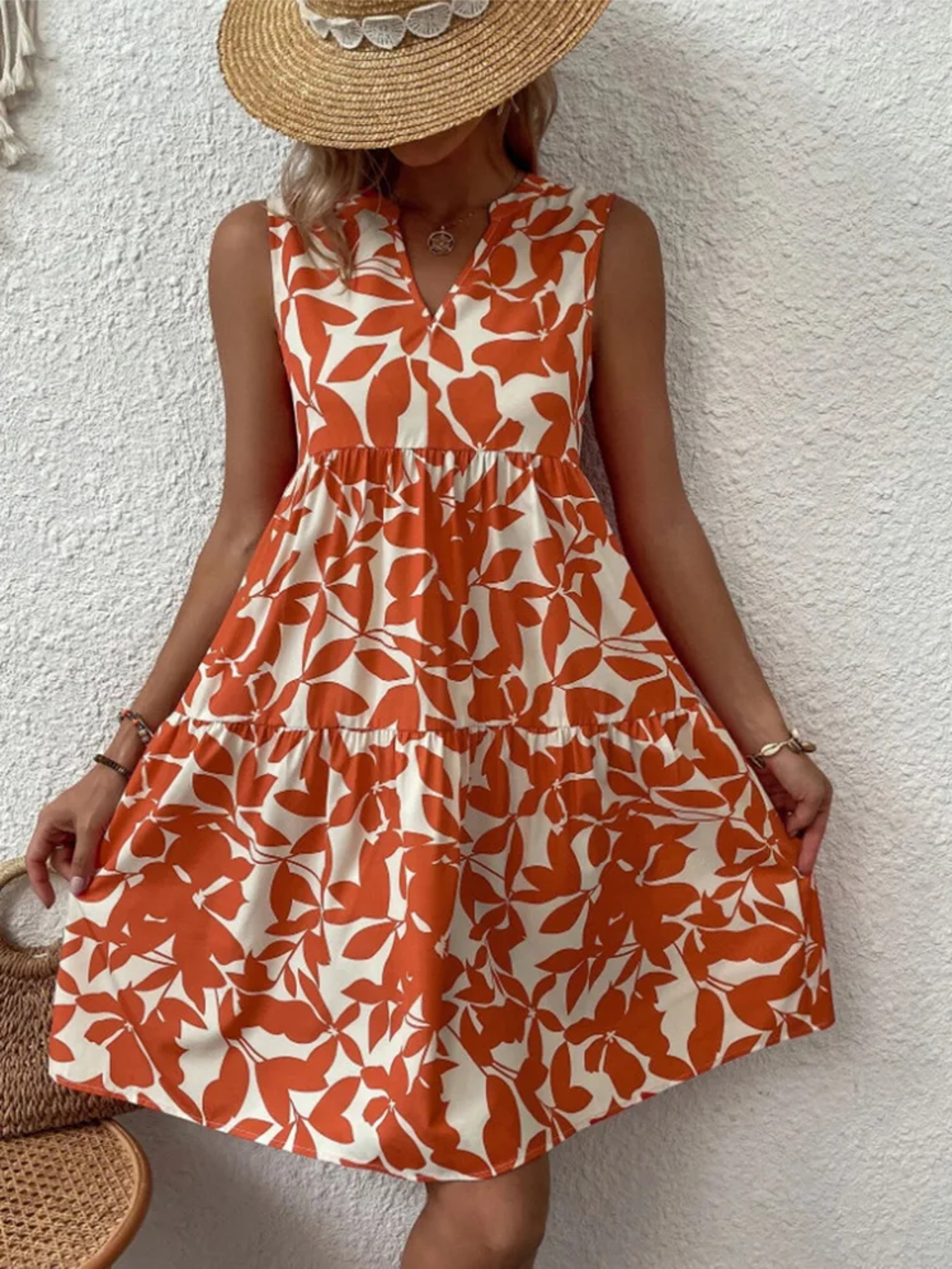 Women Boho Print Mini Dress, Summer Elegant Sleeveless Neck Ruffle A Line Tank Dress, Casual Loose Oversize Beach Party – view 8