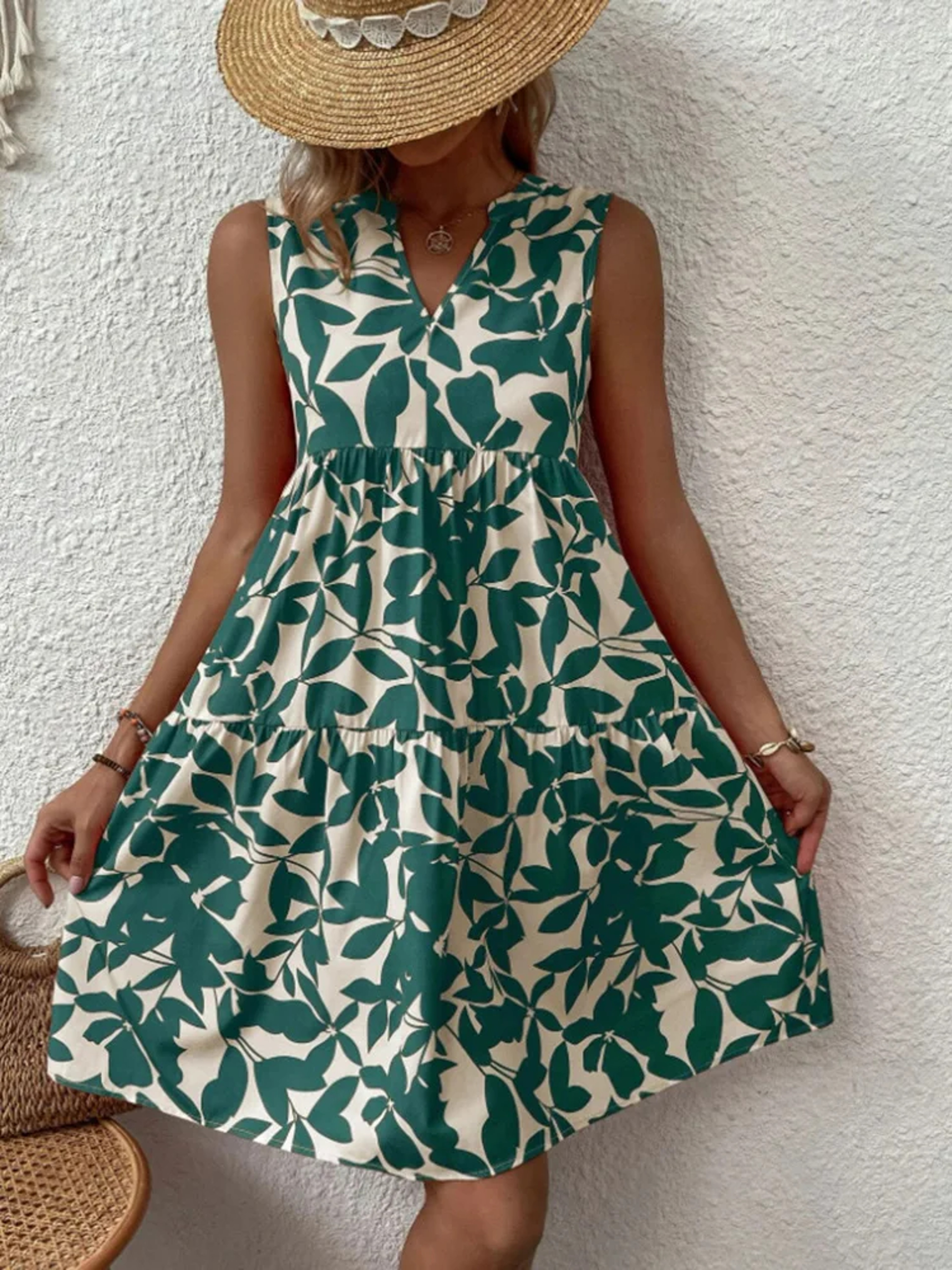 Women Boho Print Mini Dress, Summer Elegant Sleeveless Neck Ruffle A Line Tank Dress, Casual Loose Oversize Beach Party – view 9