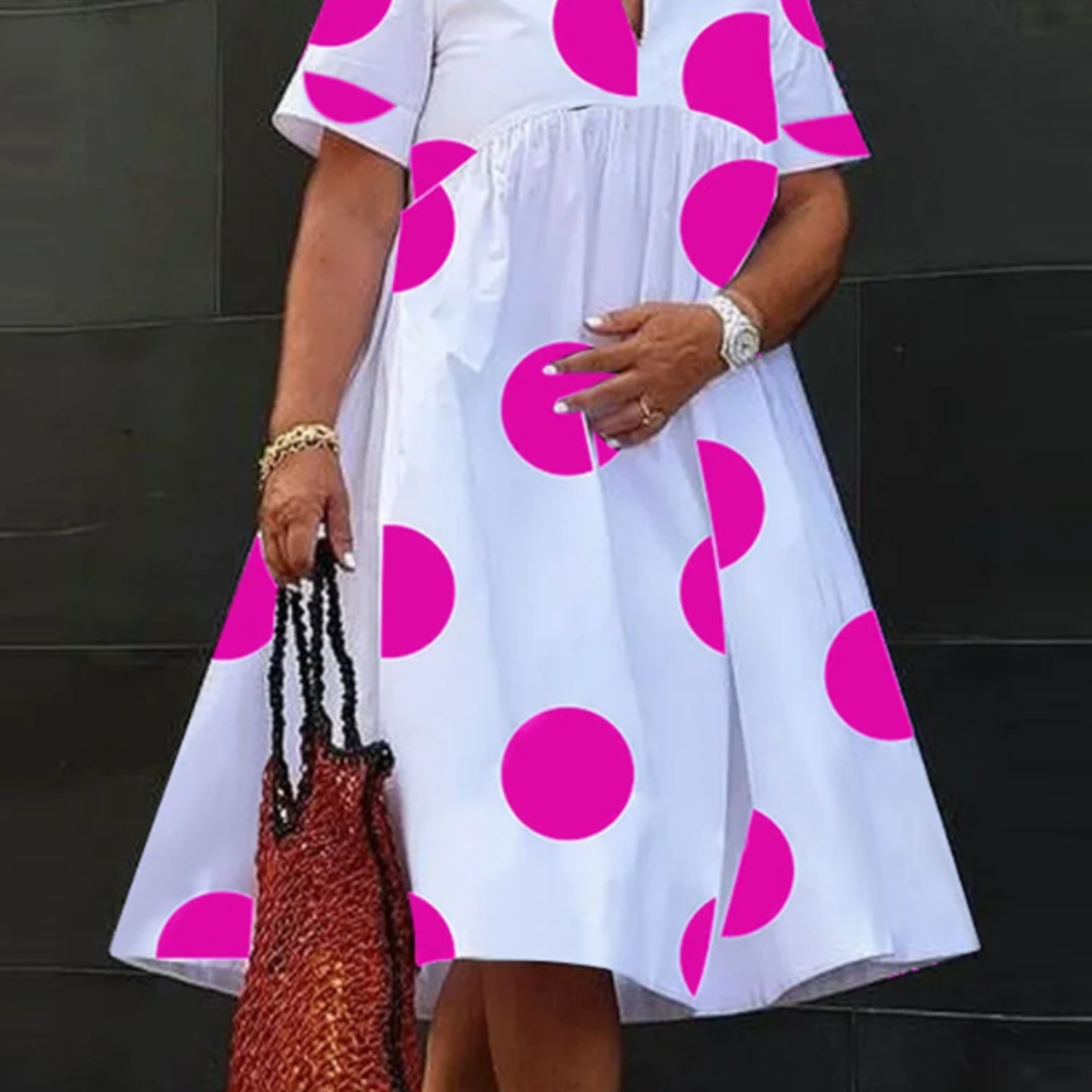VONDA Plus Size 5XL Women Dress 2025 Summer Bohemian Polka Dot Maxi Long Dress V Neck Party Sundress