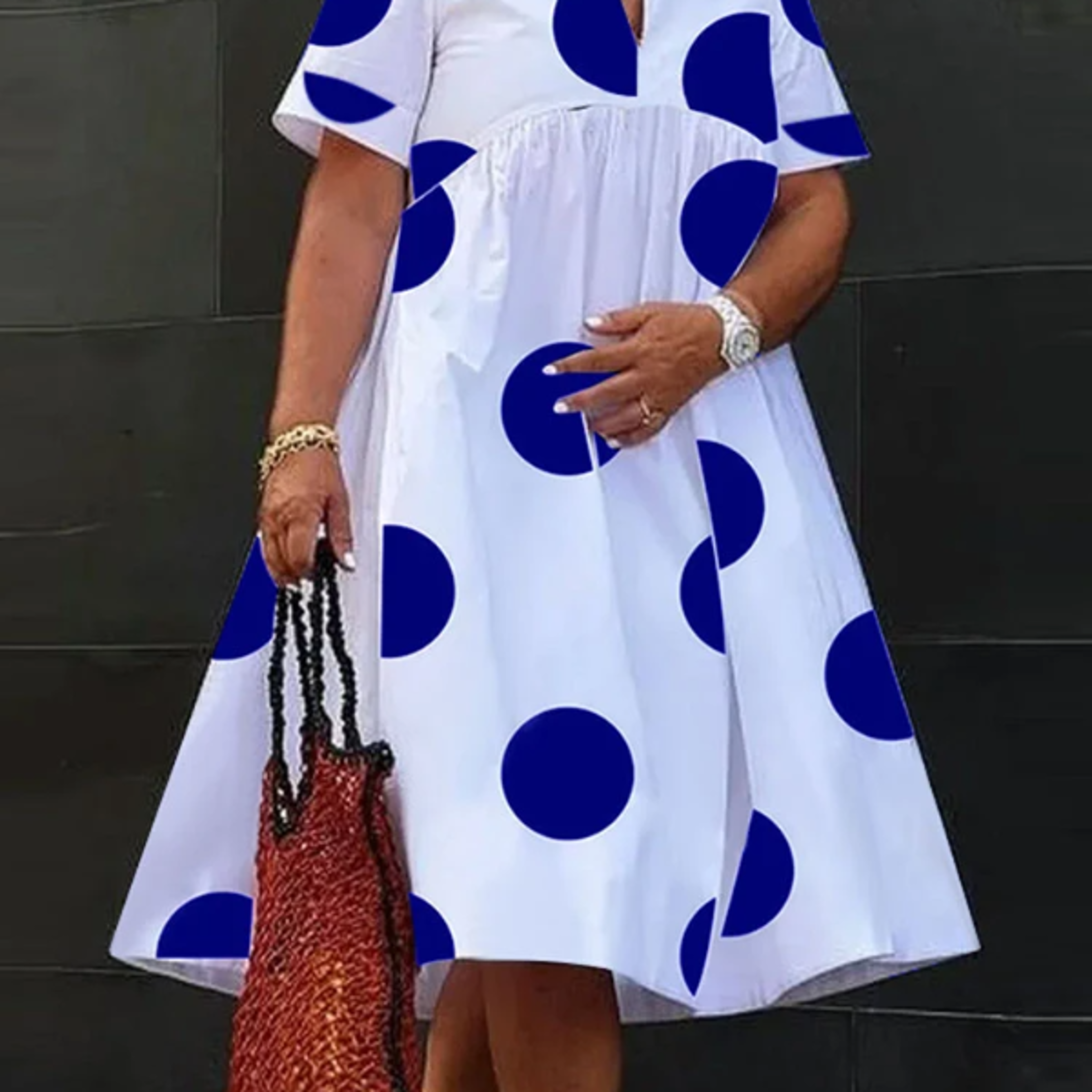 VONDA Plus Size 5XL Women Dress 2025 Summer Bohemian Polka Dot Maxi Long Dress V Neck Party Sundress