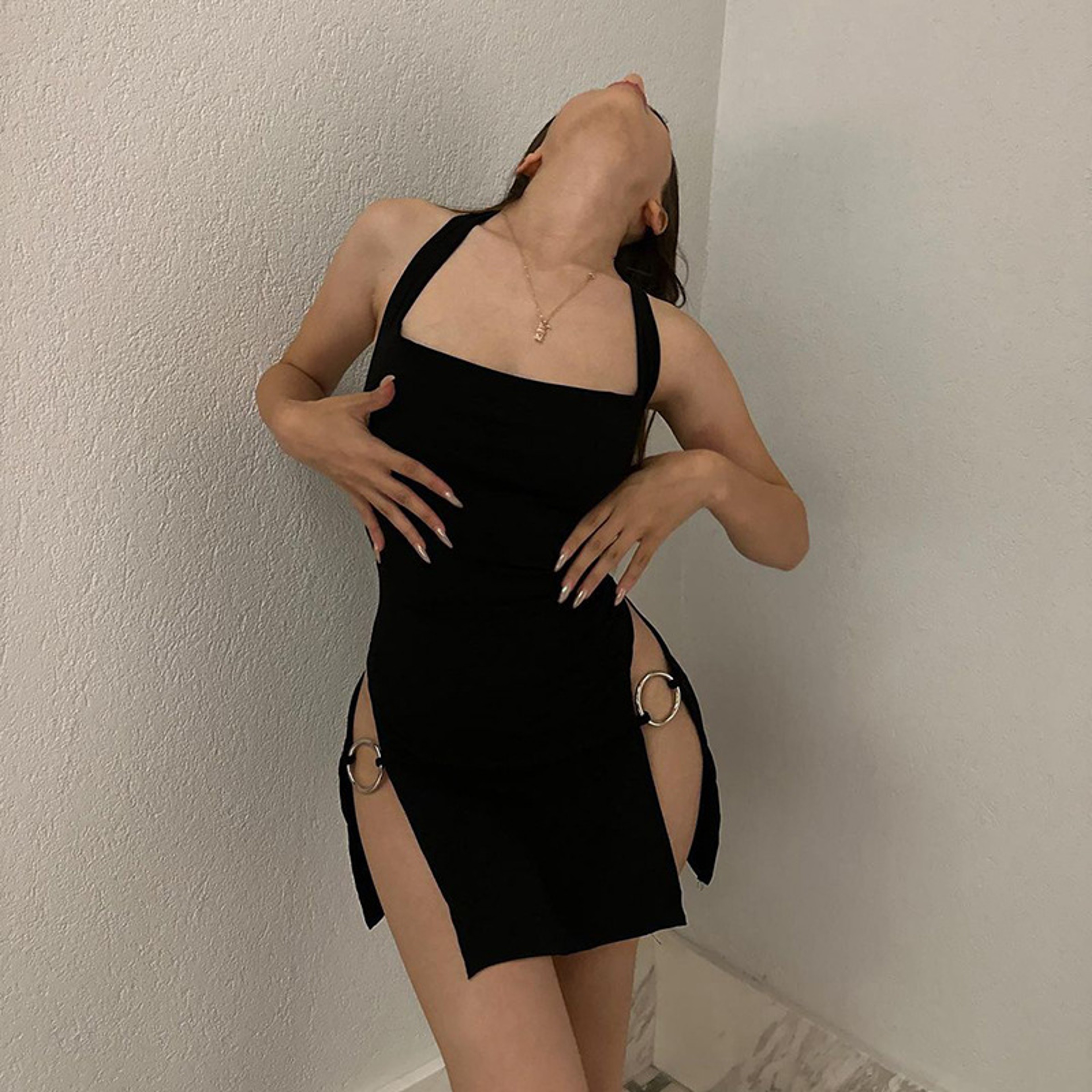 Spicy Girl Tight Fitting Dress, Summer New Solid Color Backless Hollow Hanging Neck Style – view 4