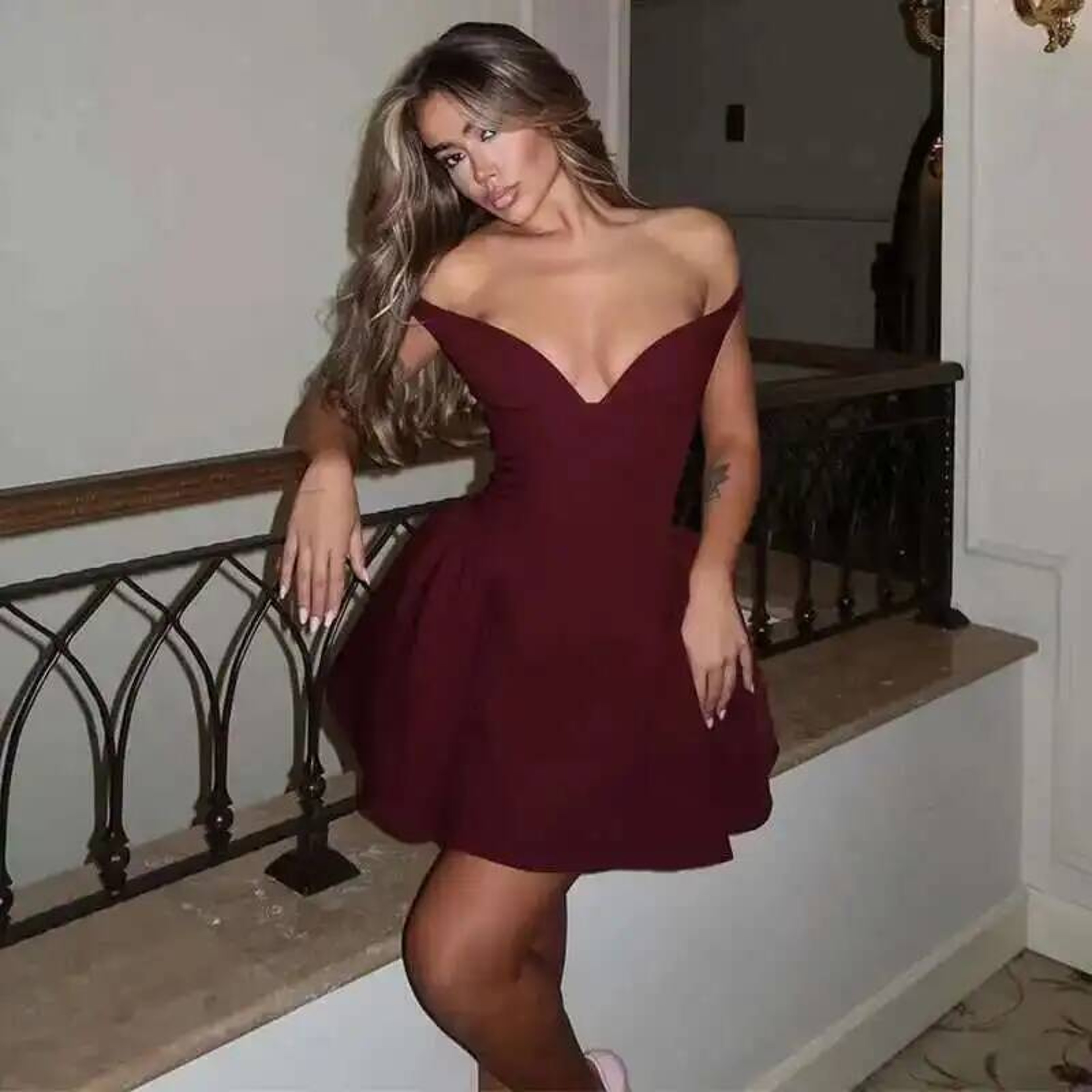 Deep V Off Shoulder Backless Sexy A Line Dress, Elegant Party Bodycon Mini Summer Dress for Women Vestidos – view 1