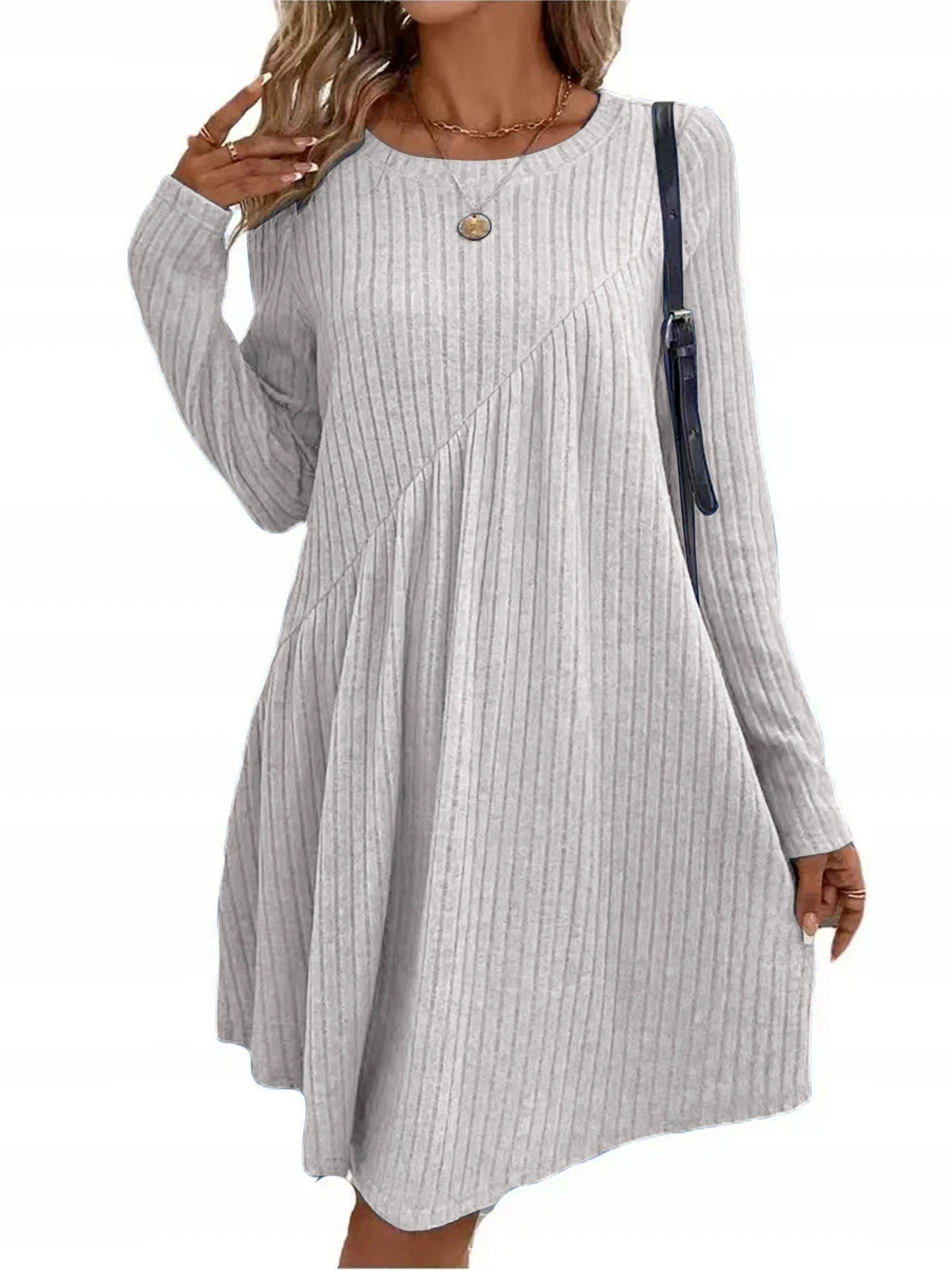 Irregular Brushed Ribbed Knit Dress, Autumn Winter Bohemian Solid Color Dress for Women – view 9