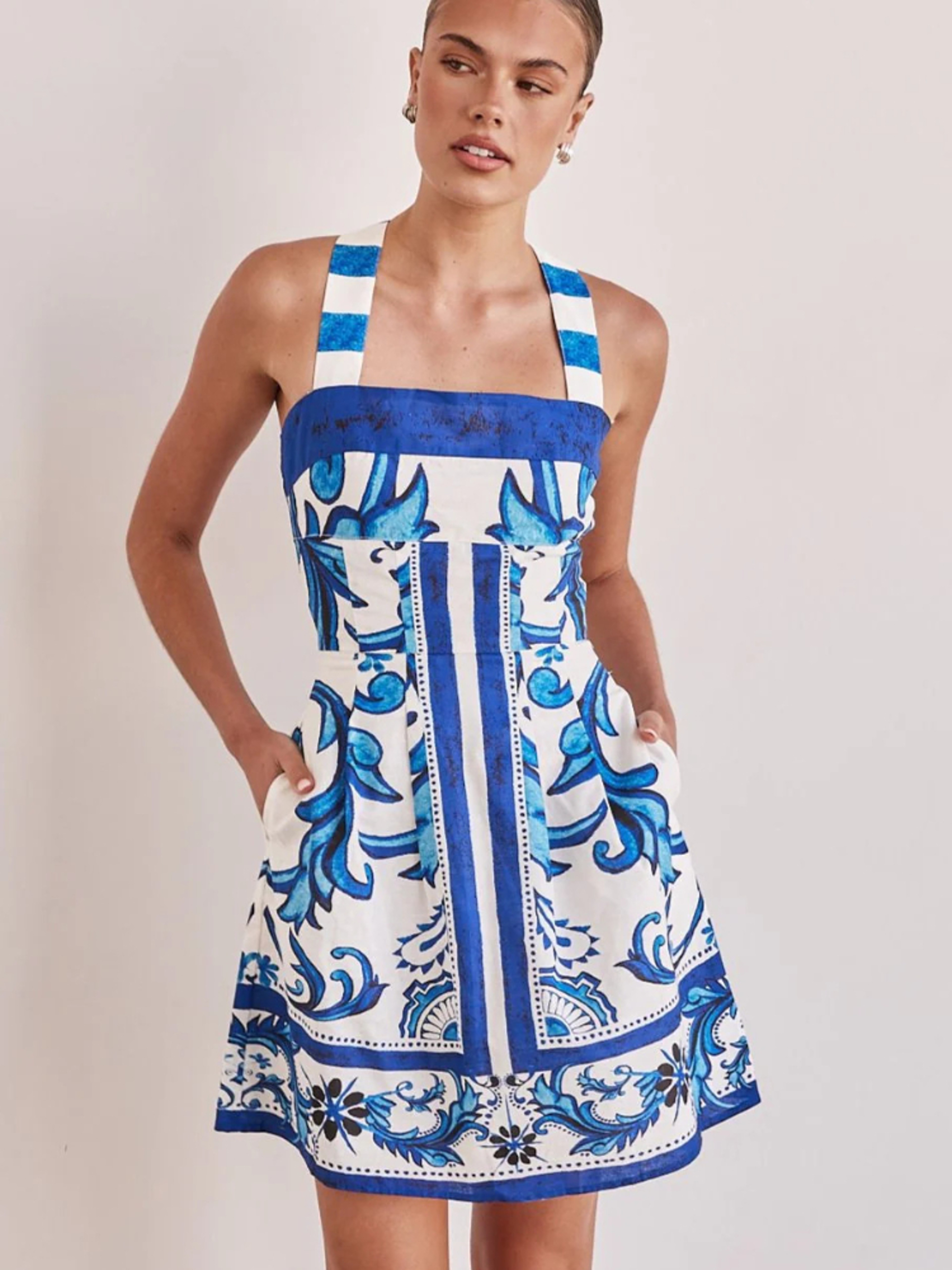 Short Vacation Strap Color Blocked Dress, Elegant New Printed Bohemian Dress – view 10