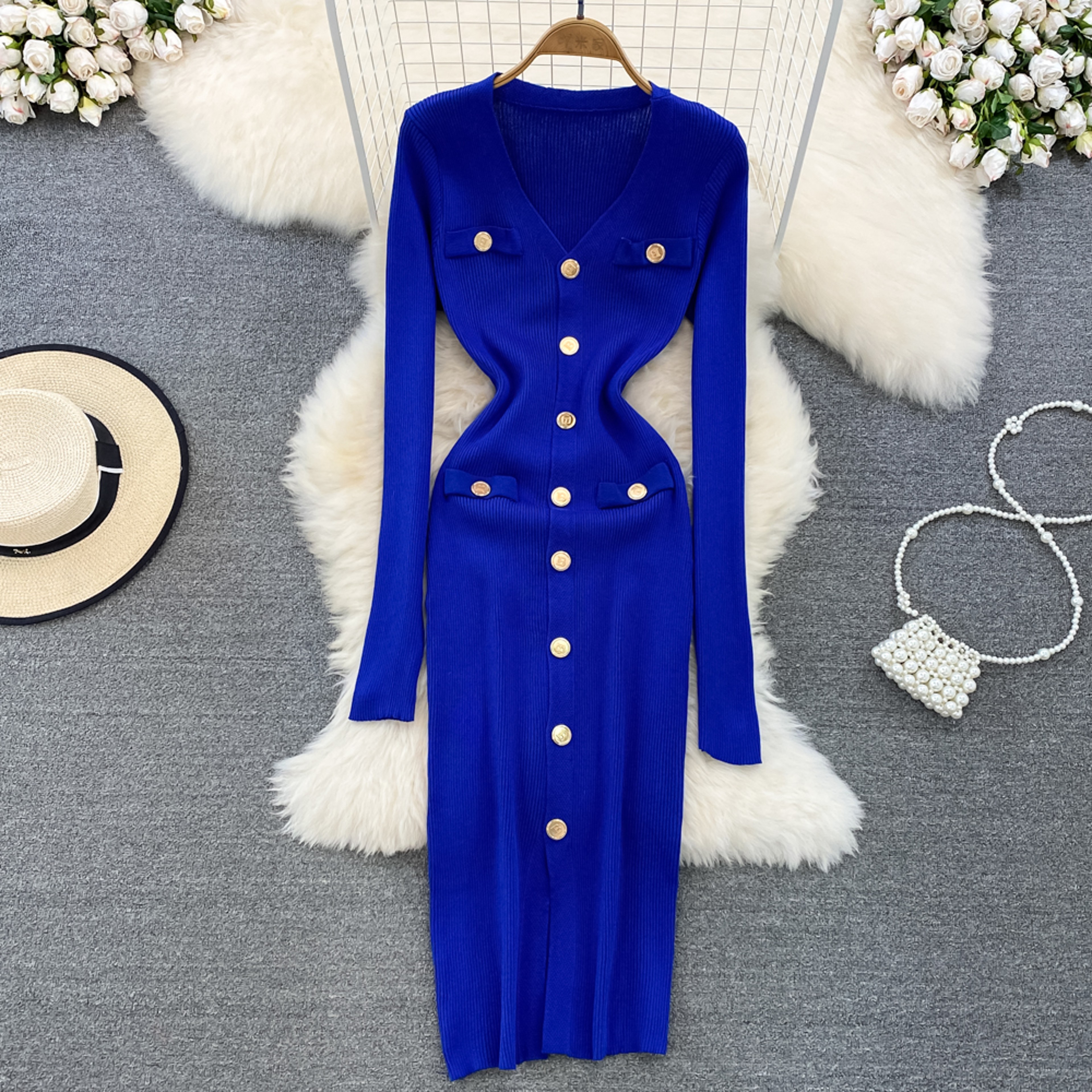 Solid Front Split Midi, New Single Breasted Long Sleeve, Dresses Female – view 10